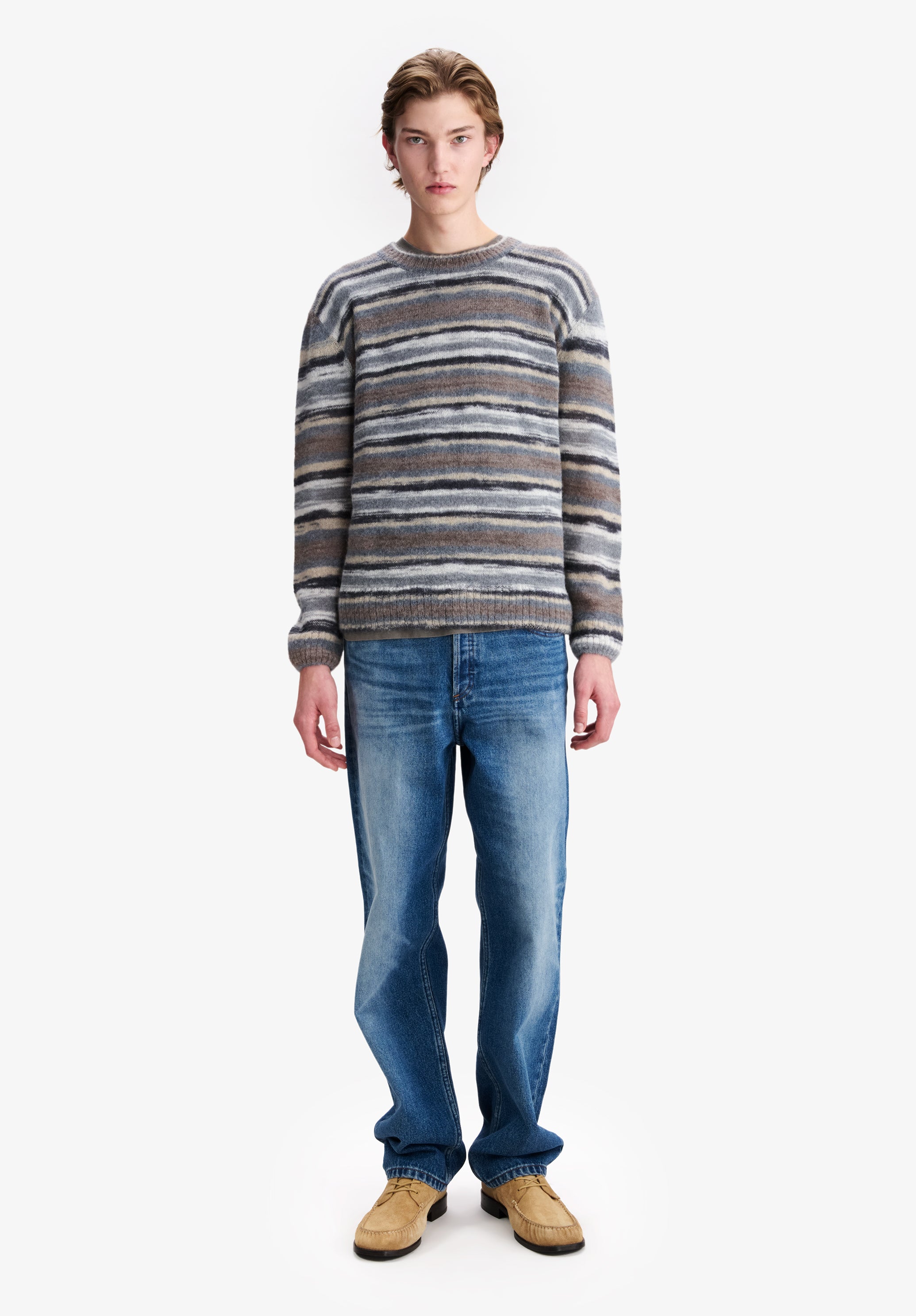 A.P.C. gestreifter grauer Alpakapullover Pullover Rundhals