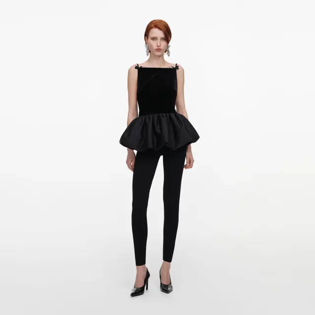 Self Portrait Black Panel Knit Leggings Schwarz Strick