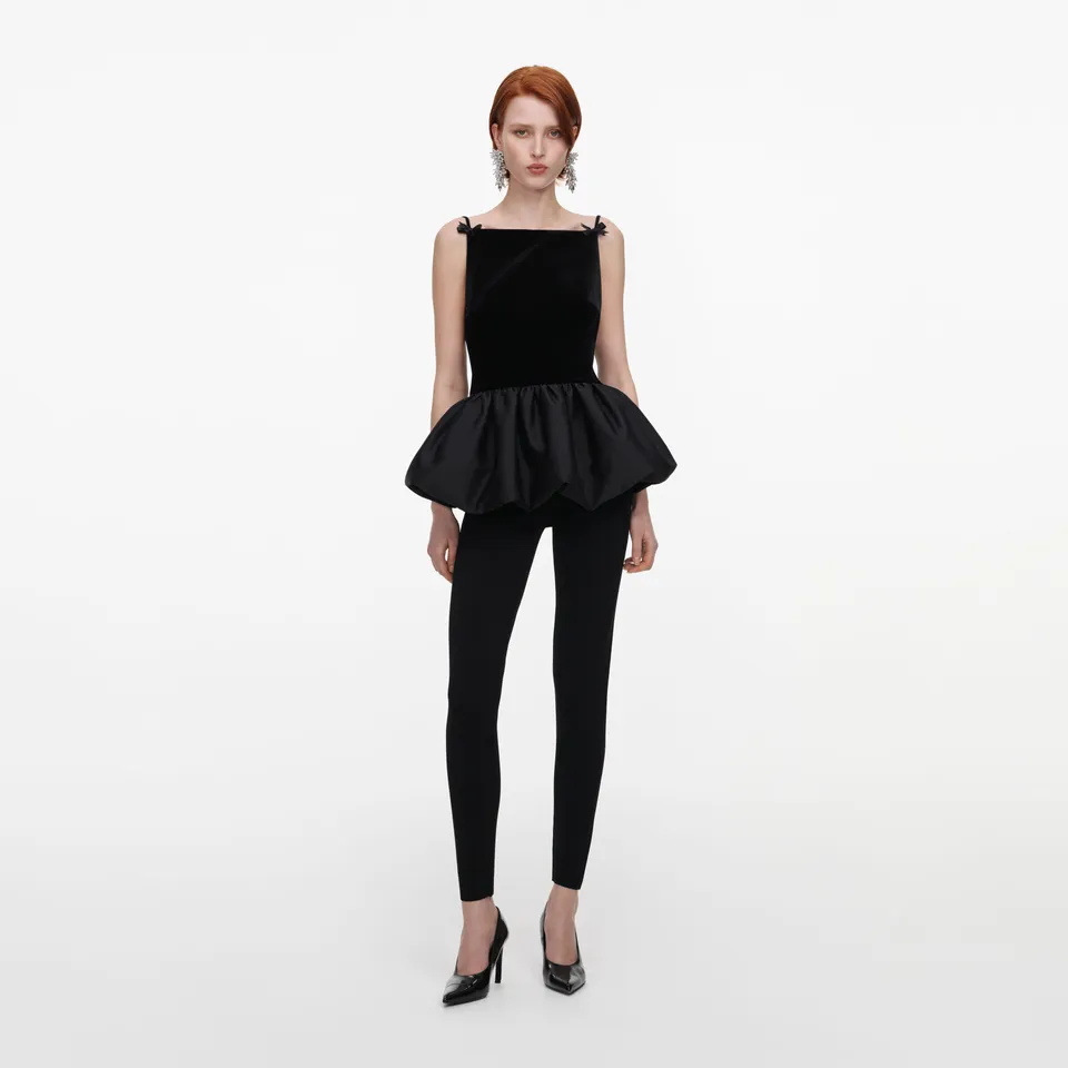 Self Portrait Black Panel Knit Leggings Schwarz Strick