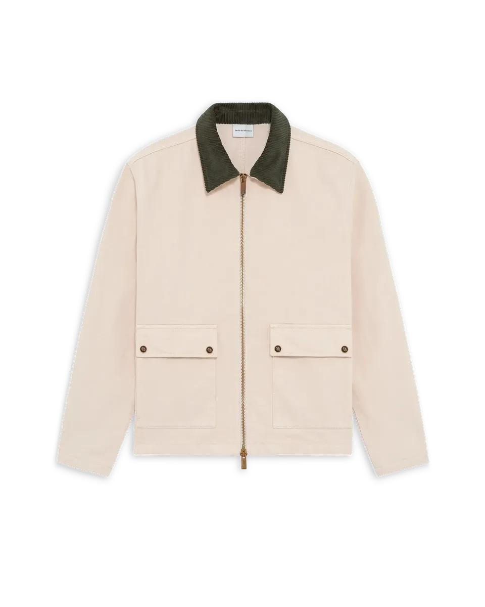 Drôle De Monsieur Veste Denim Zippée Jeansjacke Beige Baumwolle