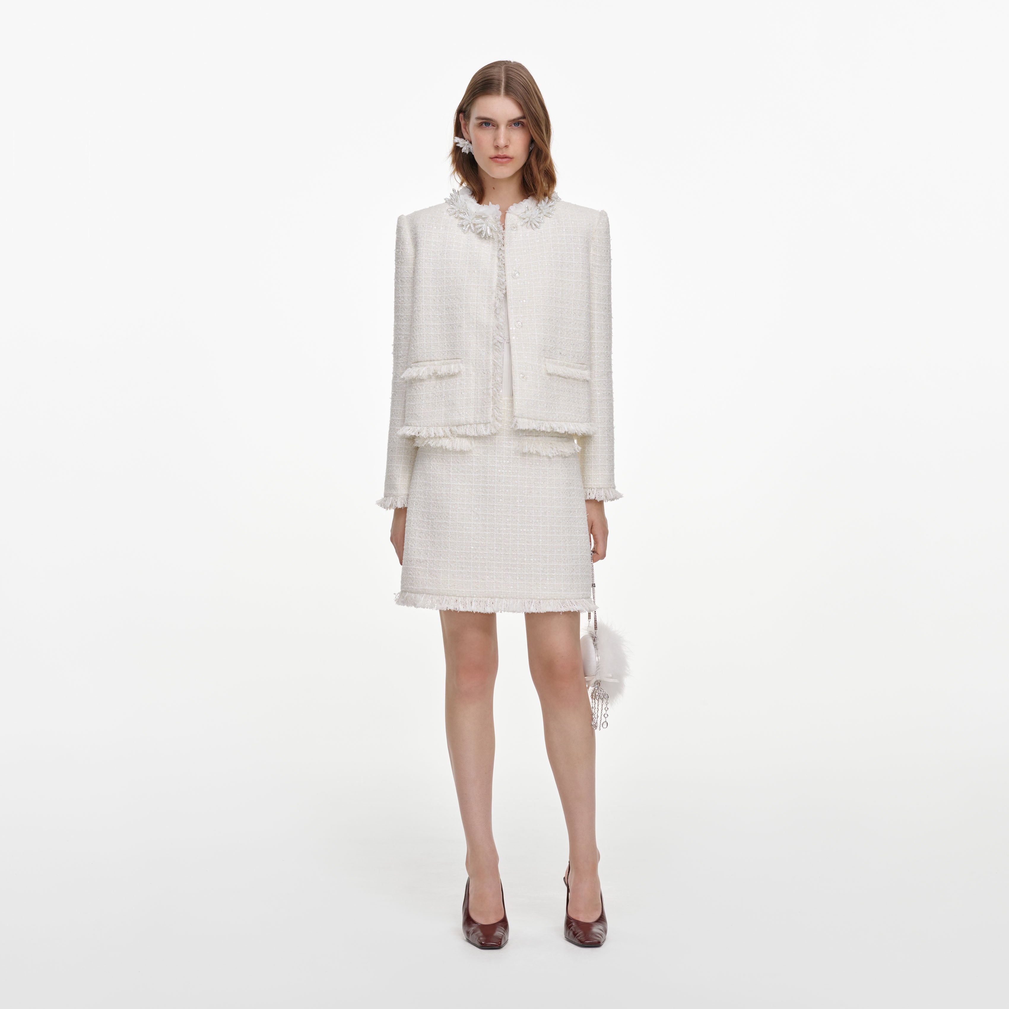 Self-Portrait Bottoms Cream Sequin Mini Rock Creme Boucle
