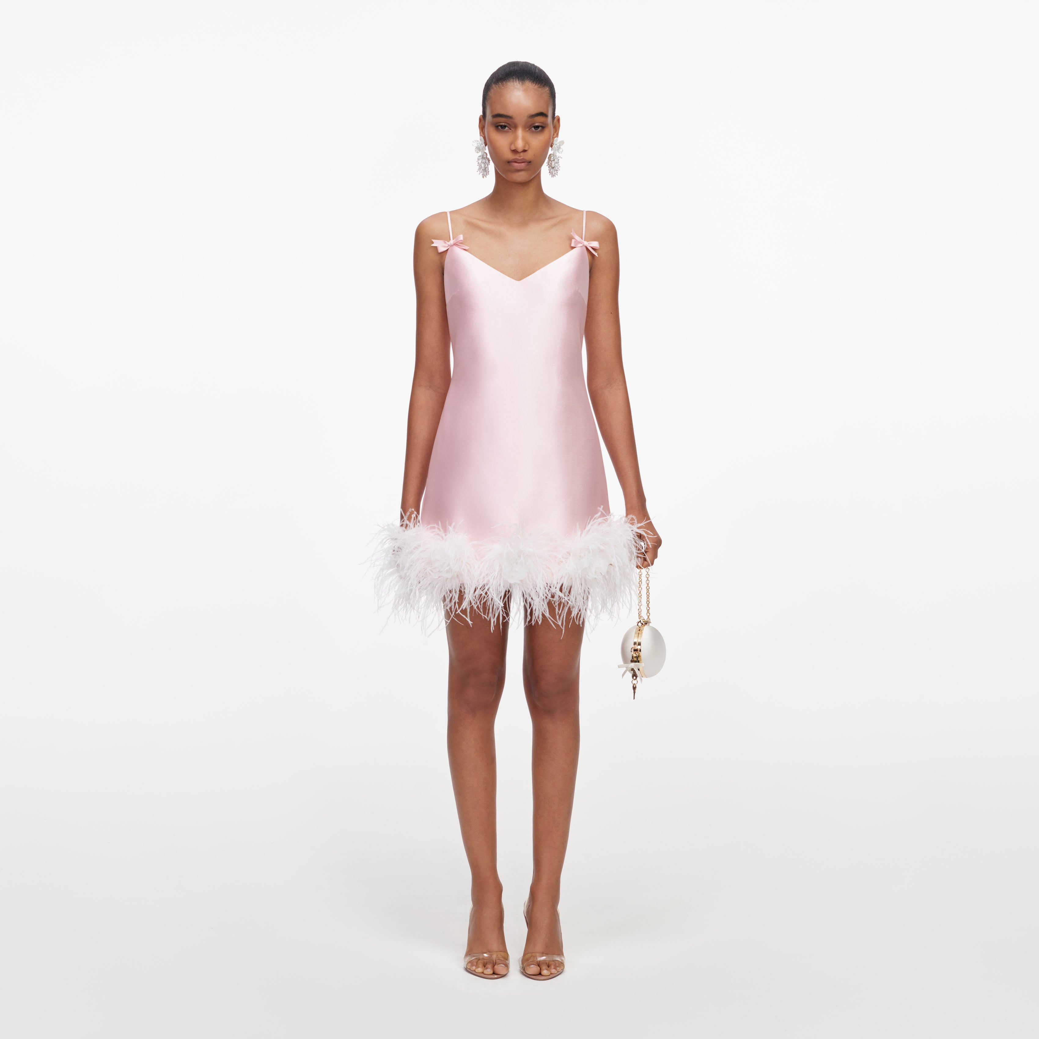 Self Portrait Pink Taffeta Feather Mini Kleid Rosa Feder
