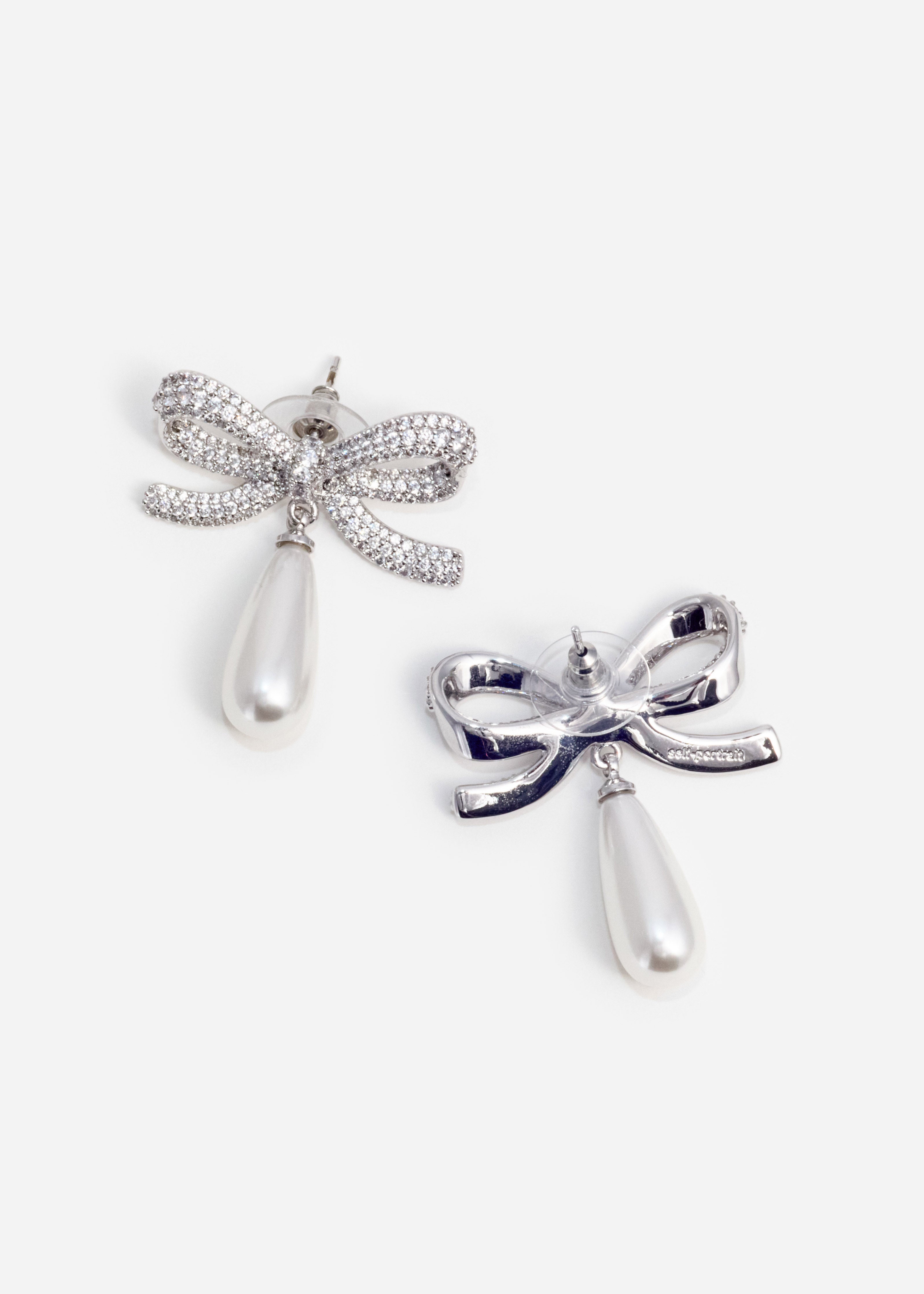 Self Portrait Crystal Bow Pearl Ohrringe Silber