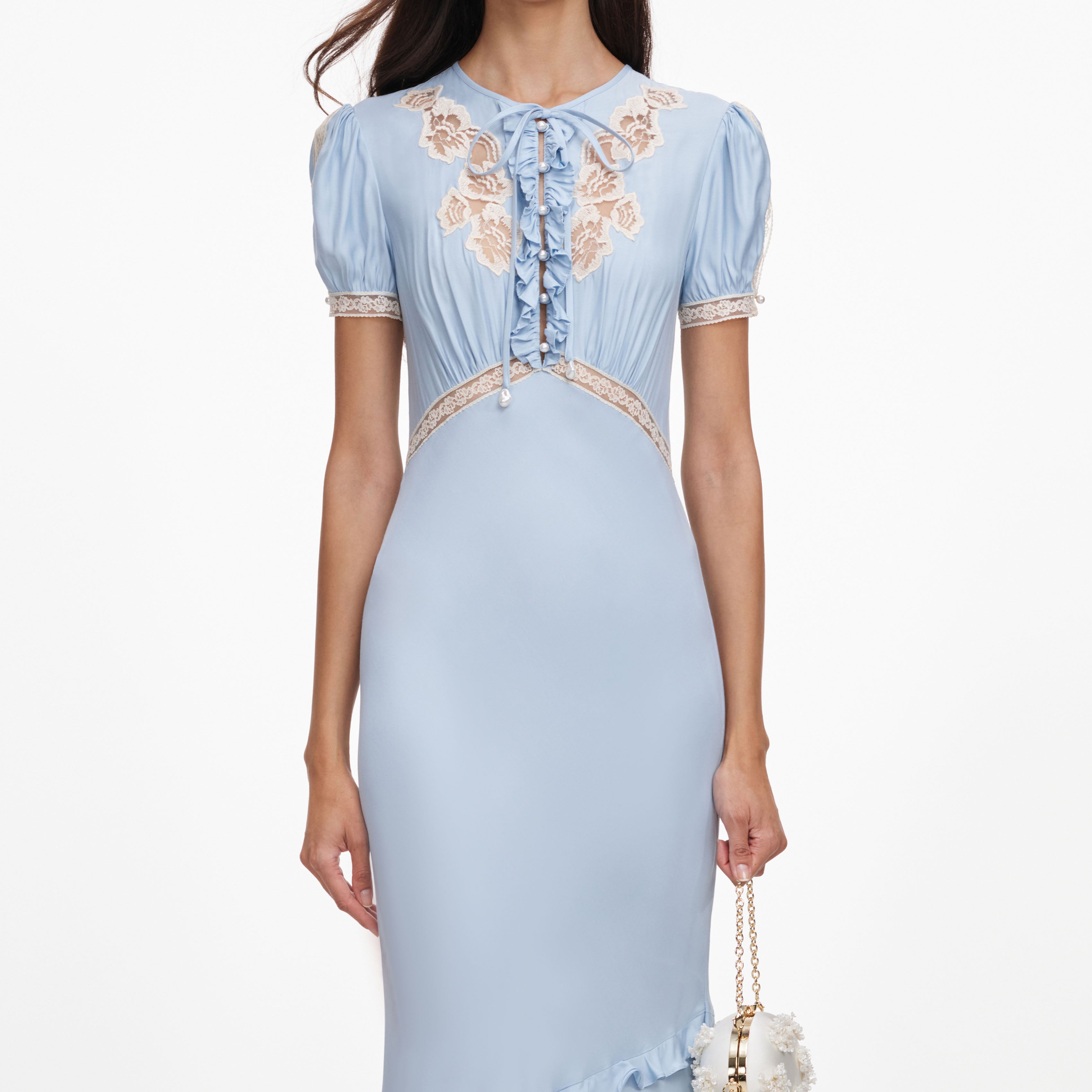 Self Portrait Blue Viscose Lace Midi Kleid Blau Spitze