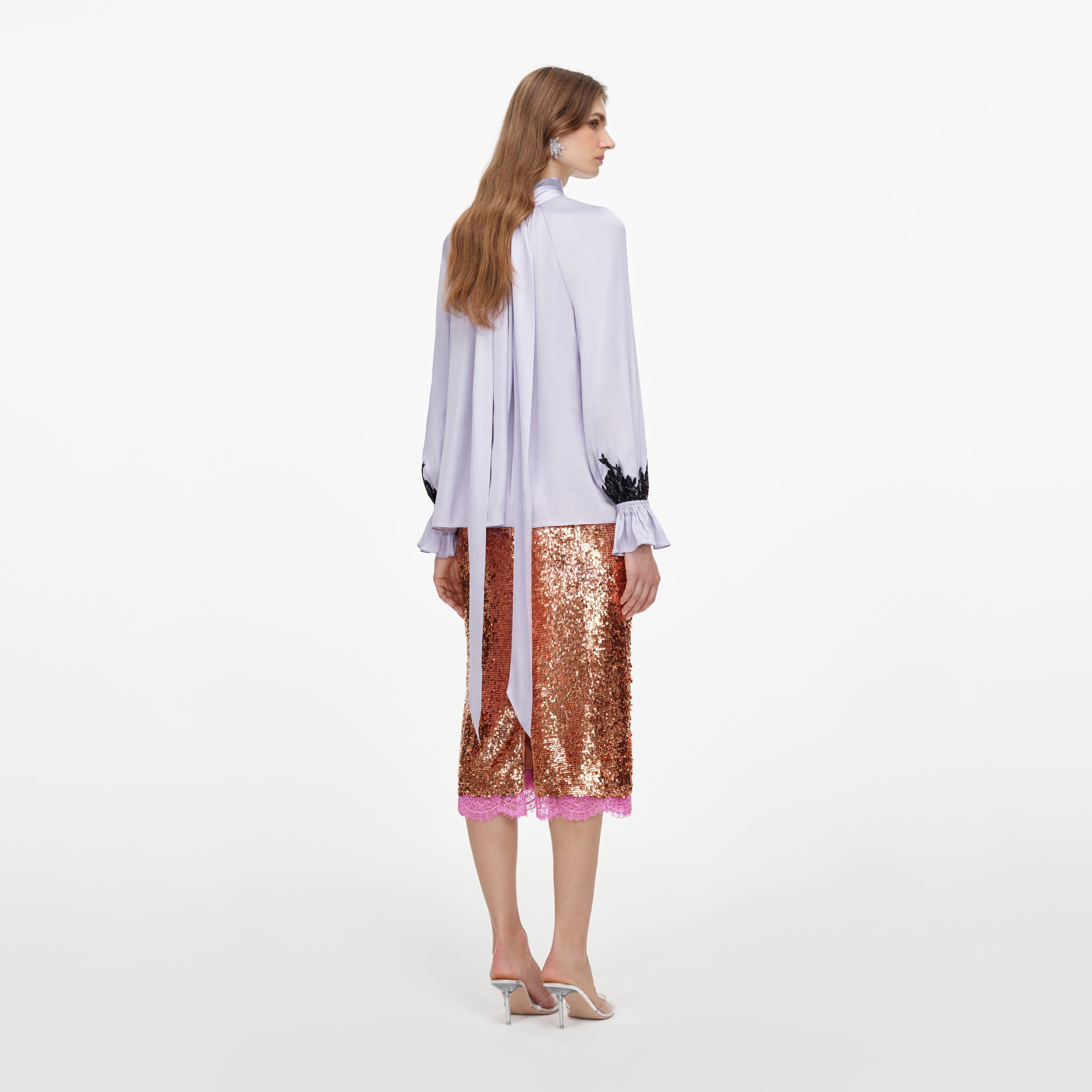 Self Portrait Viskose Bluse Lilac Spitze weiter Schnitt