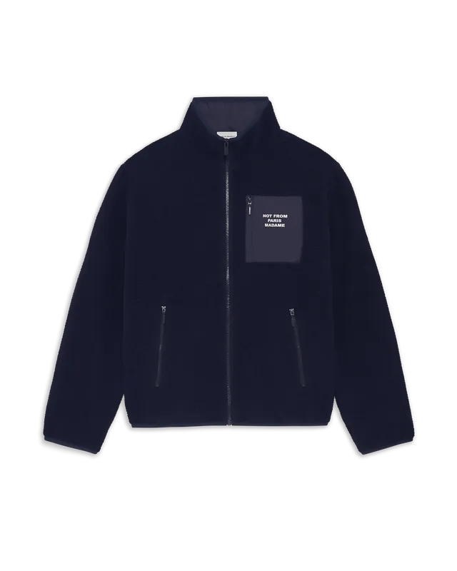 Drôle De Monsieur Slogan Zipped Sherpa Jacke Navy Polyester