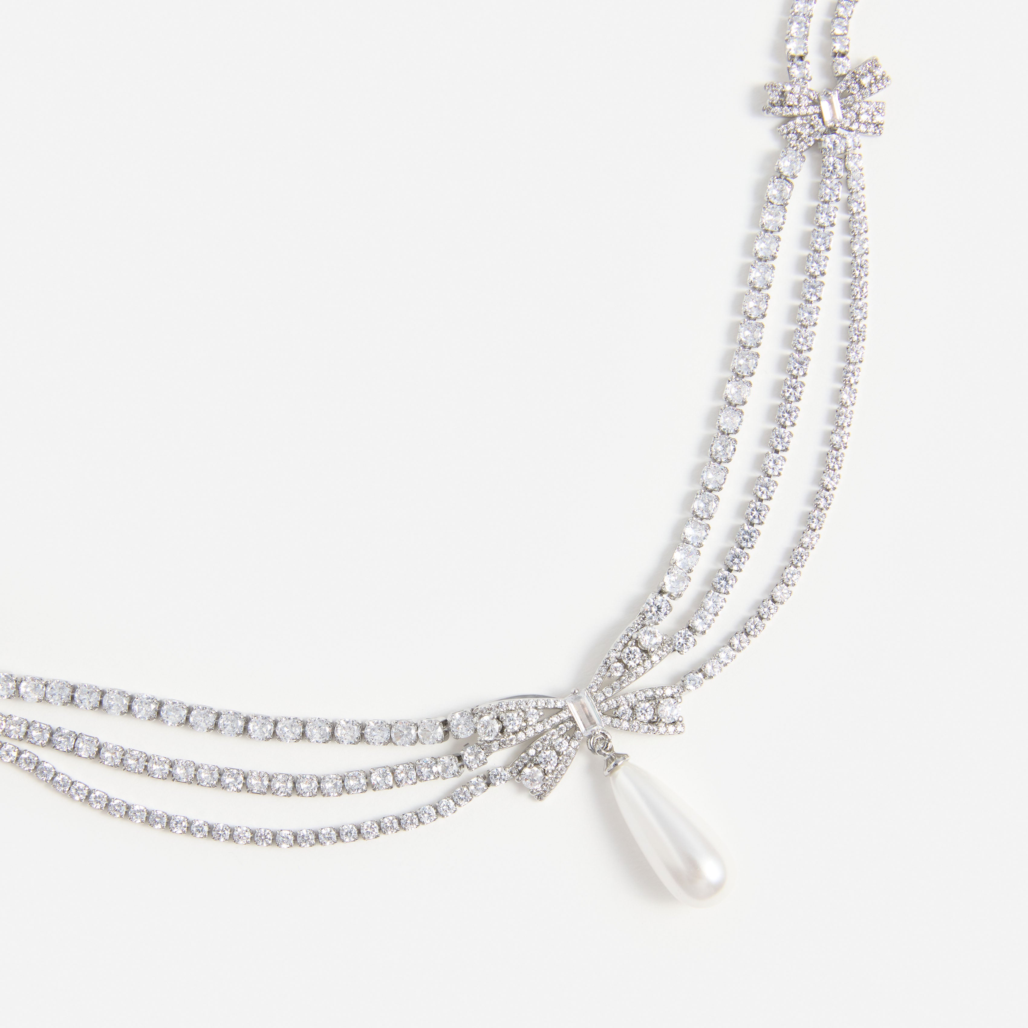 Self Portrait Silver Crystal Bow Pearl Halskette Silber