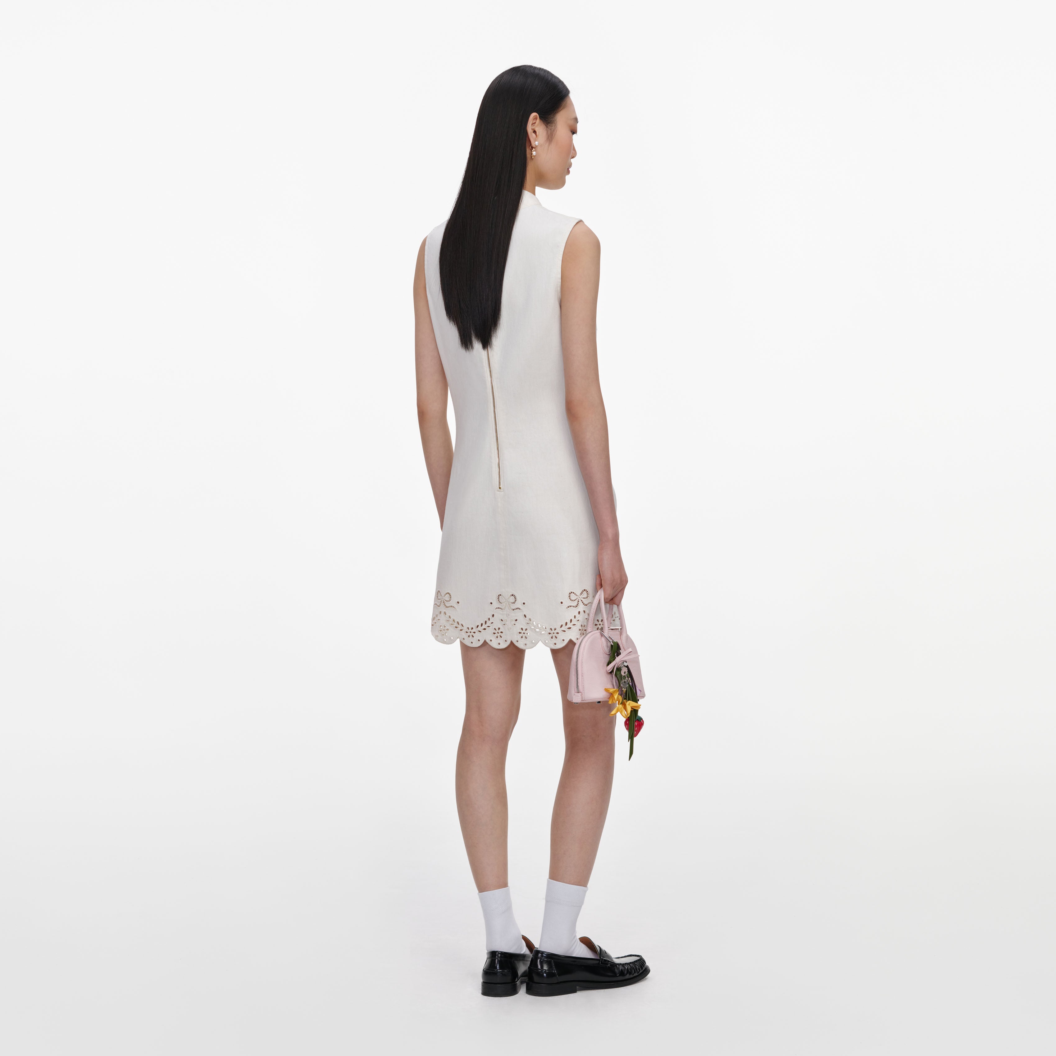 Self-Portrait Denim Cream Broderie Minikleid creme Stickerei
