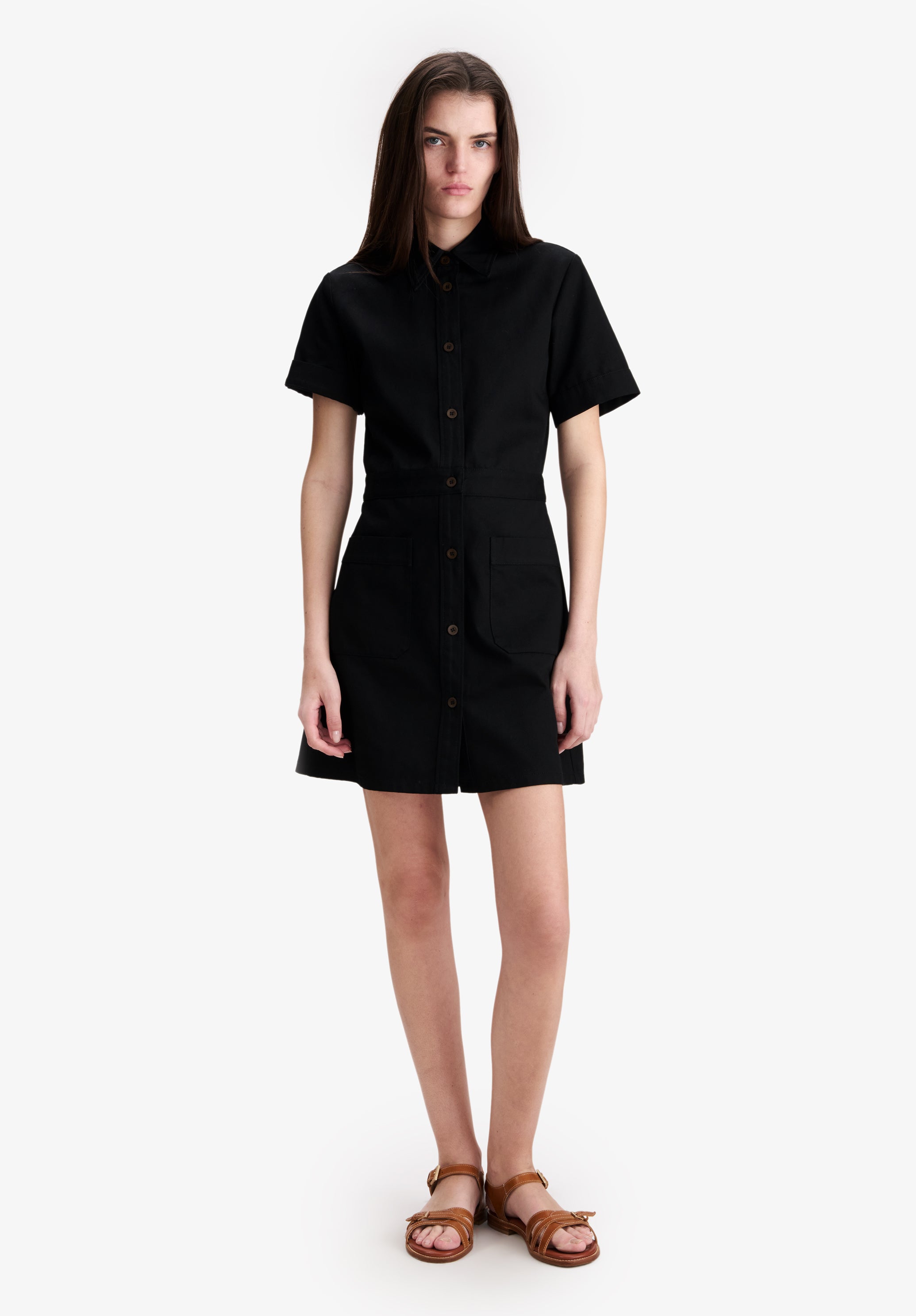 A.P.C. DRESSES Schwarzes Moleskin-Kleid Kleid schwarz 34 Baumwolle
