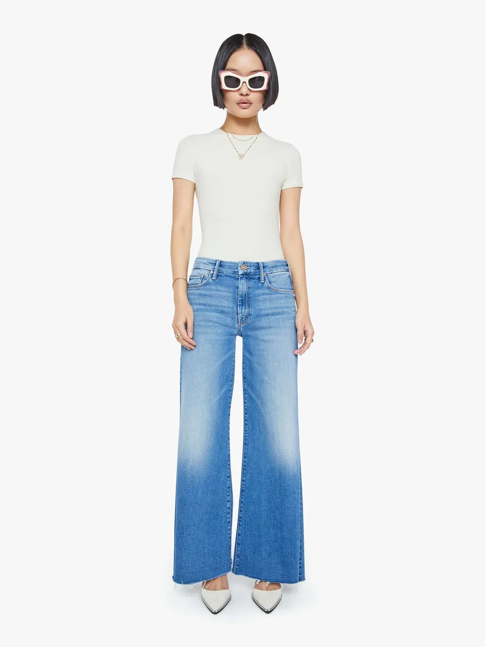 Mother Petites The Lil Roller Fray Jeans Fan Favorite Blau