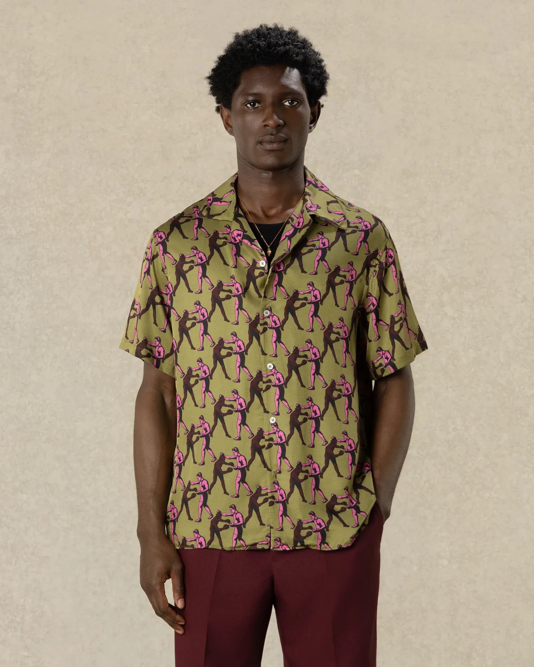 Drôle De Monsieur Notcha Boxers Print Kurzarmhemd grün Viskose