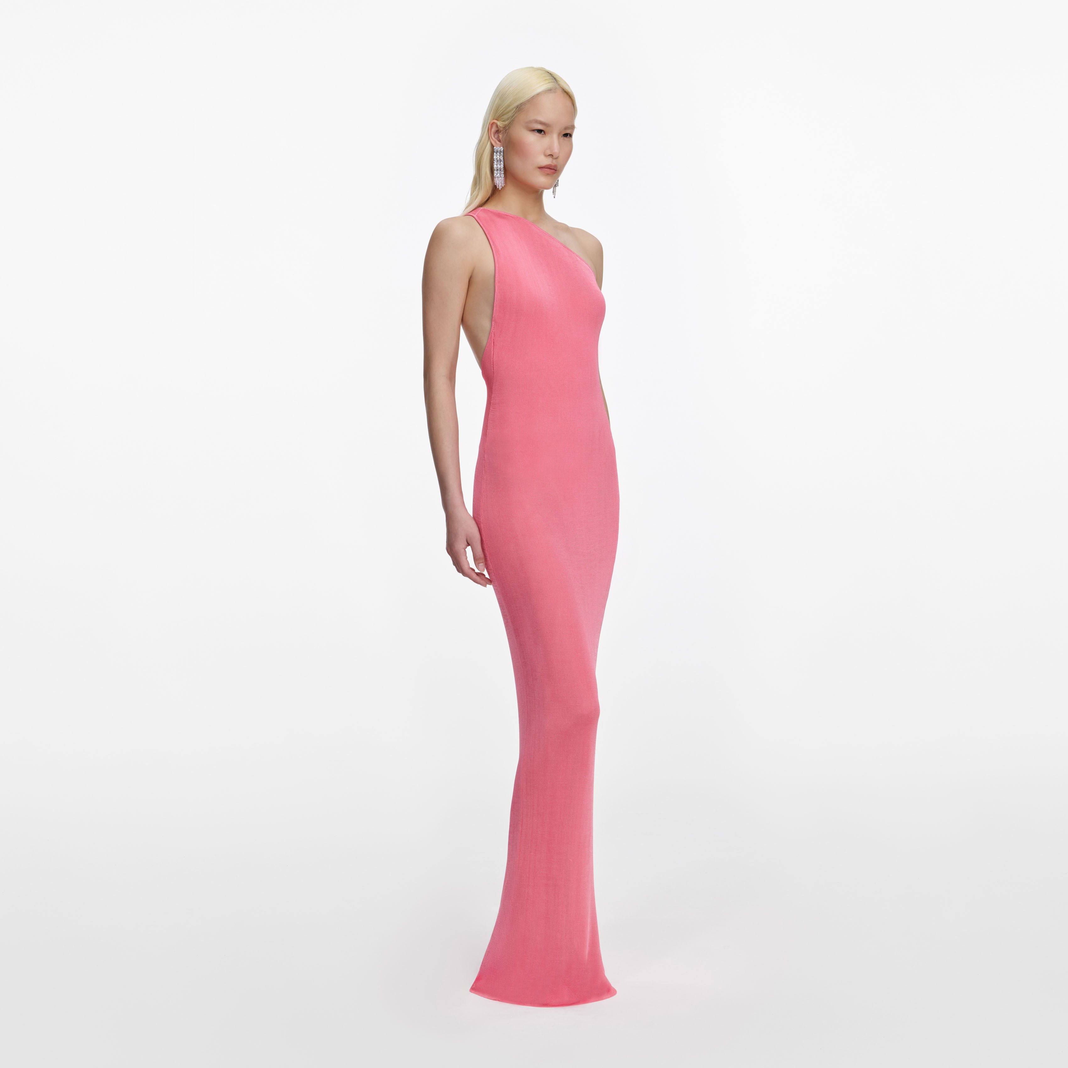 Self Portrait One Shoulder Maxikleid Pink Viskose rückenfrei