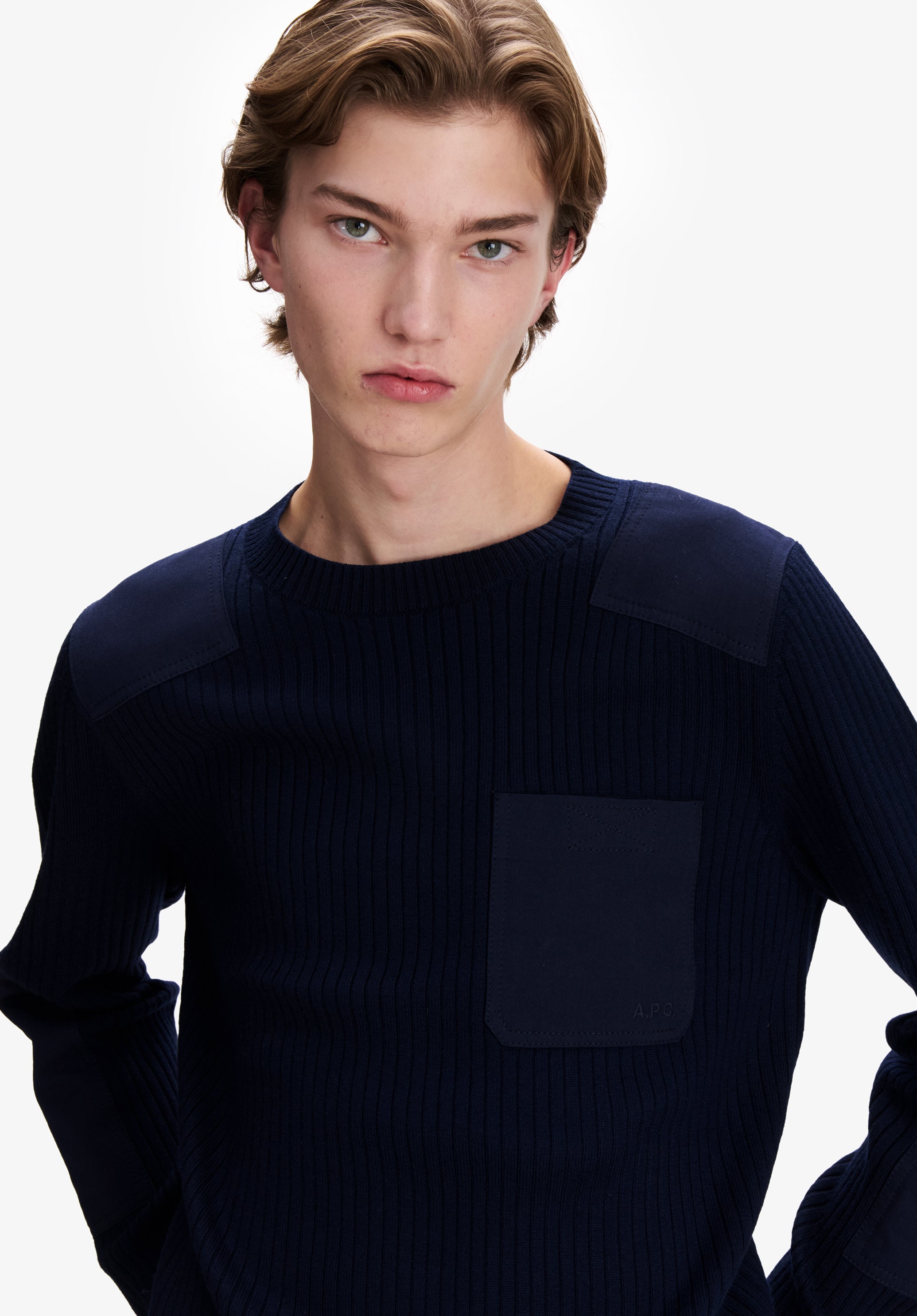A.P.C. Military Pullover Merinowolle Marine Größe M