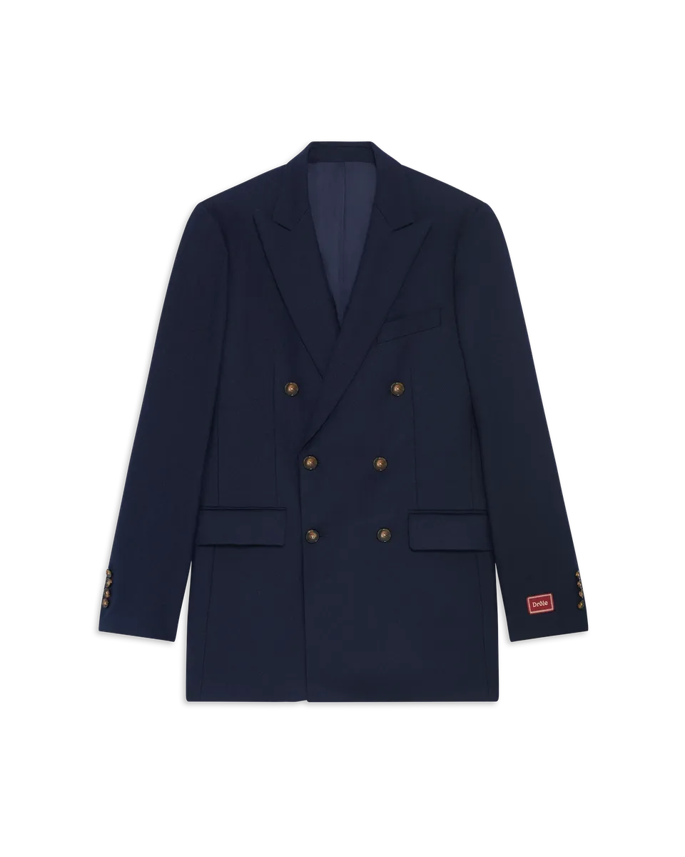 Drôle De Monsieur Double Breasted Flannel Jacket Sakko Navy Wolle