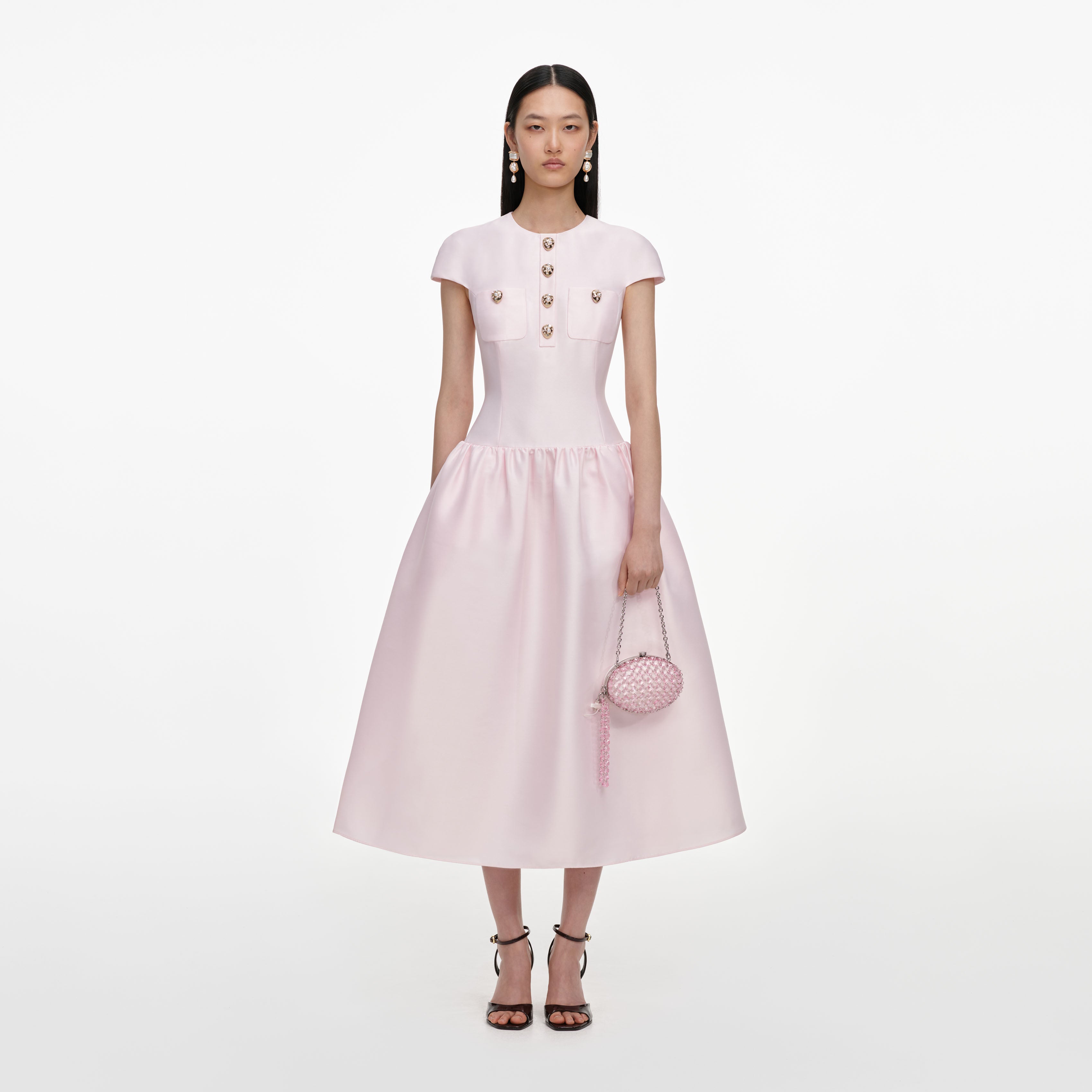 Self Portrait Taft Midikleid Rosa Knopfleiste Taschen