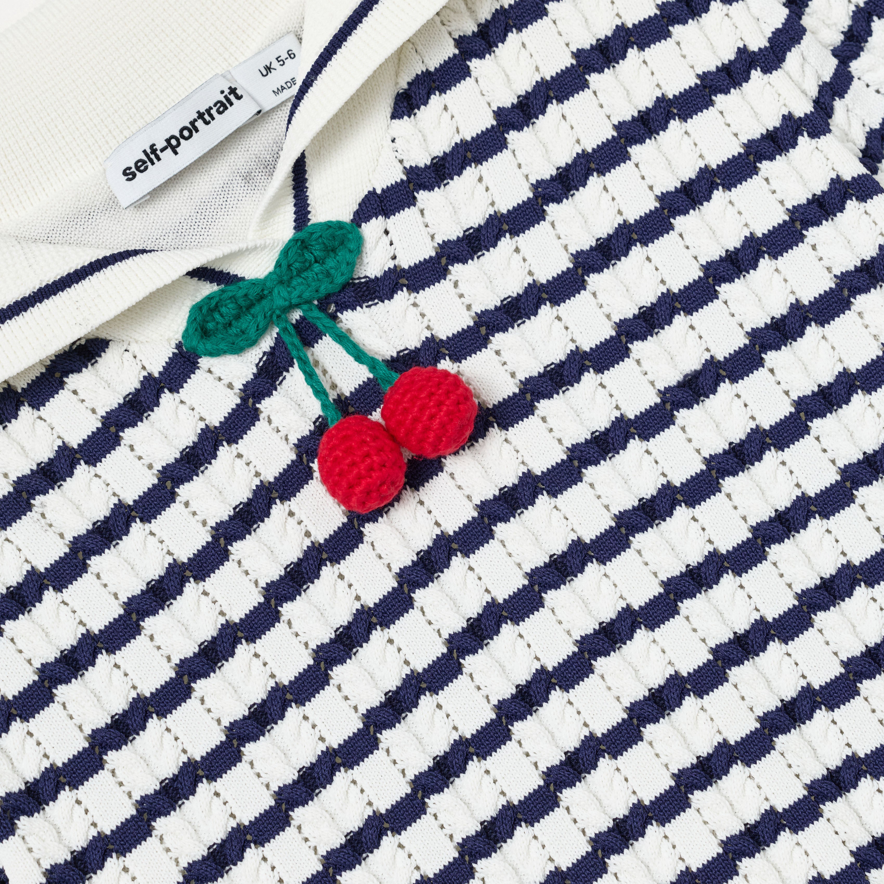 Self Portrait Navy Cream Stripe Kinderkleid Pointelle 5/6