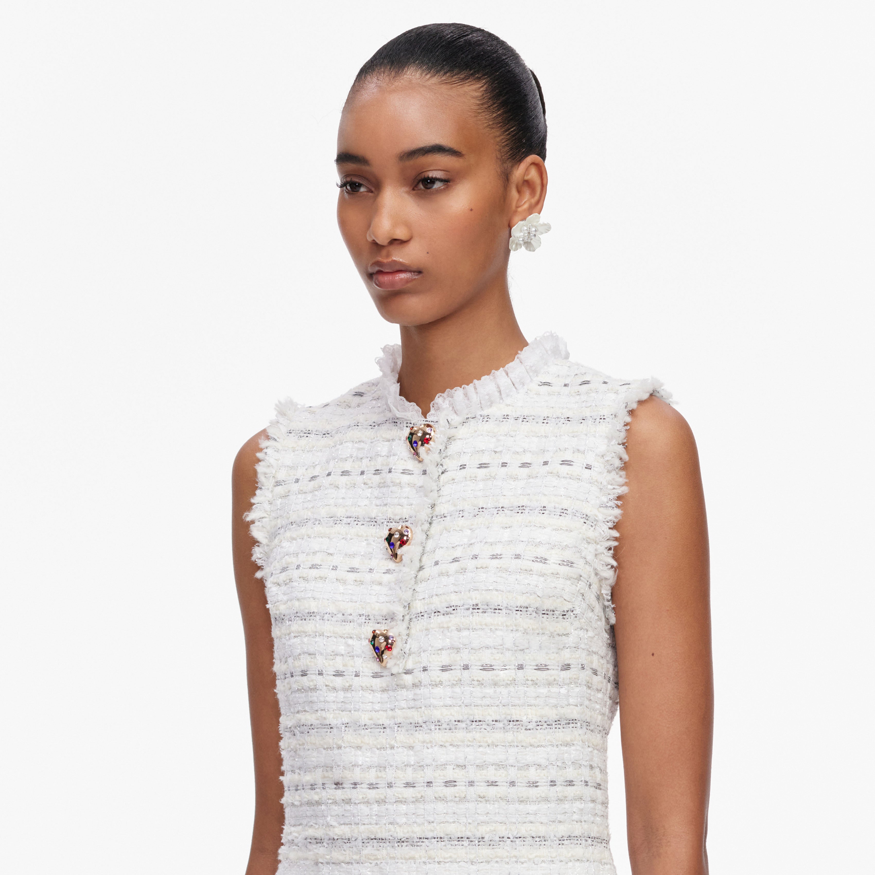 Self Portrait Dresses White Boucle Minikleid Weiß Goldknöpfe