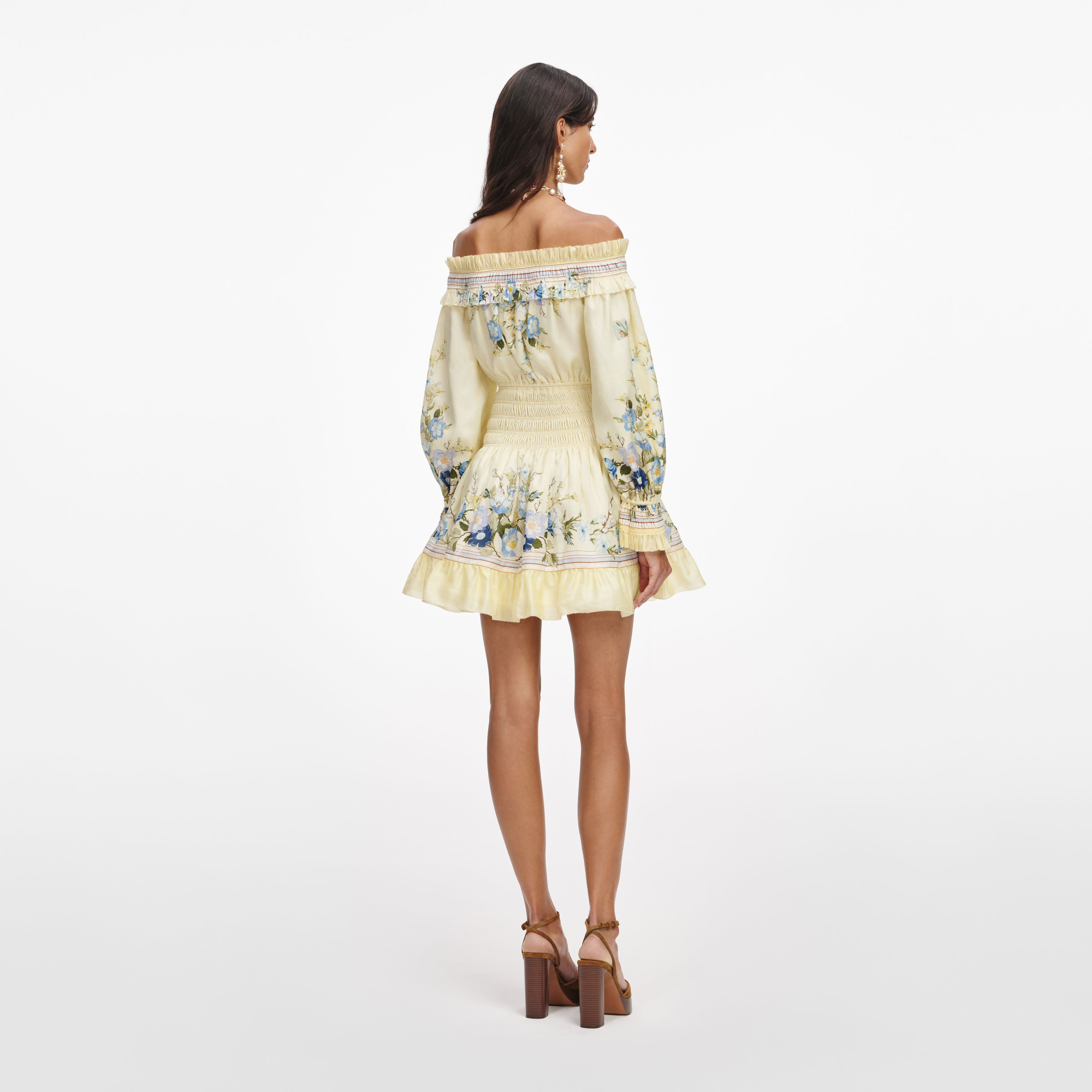 Self Portrait Yellow Floral Organza Ruffle Minikleid Gelb UK4-16