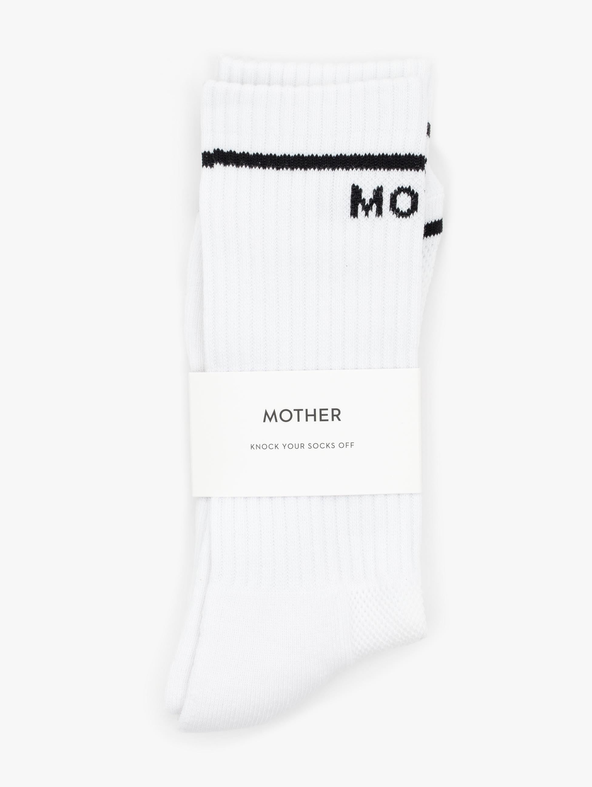 Mother One Small Step Socken Weiss Wadenhoch Schriftzug