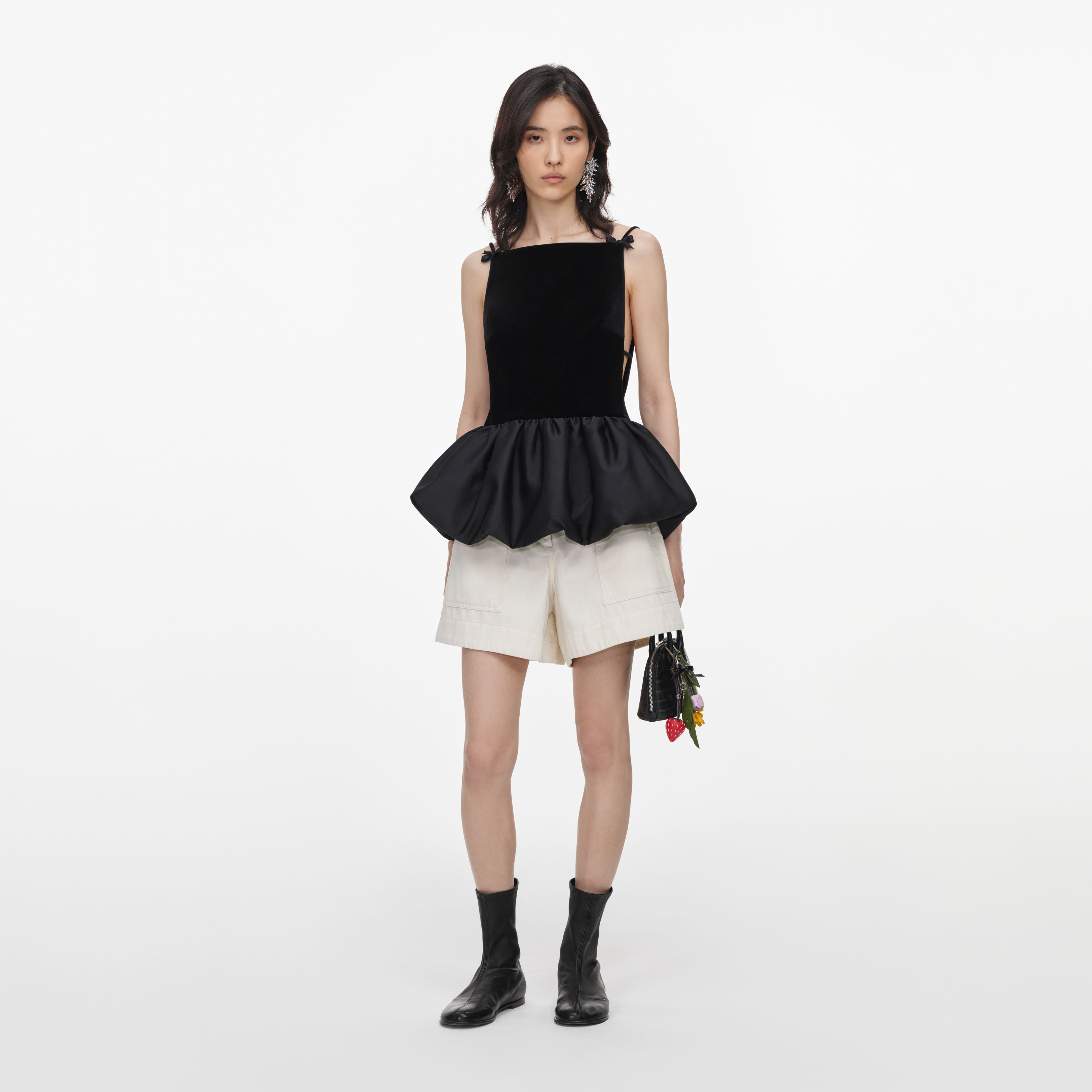 Self Portrait Black Velvet Bubble Hem Top Oberteil Schwarz
