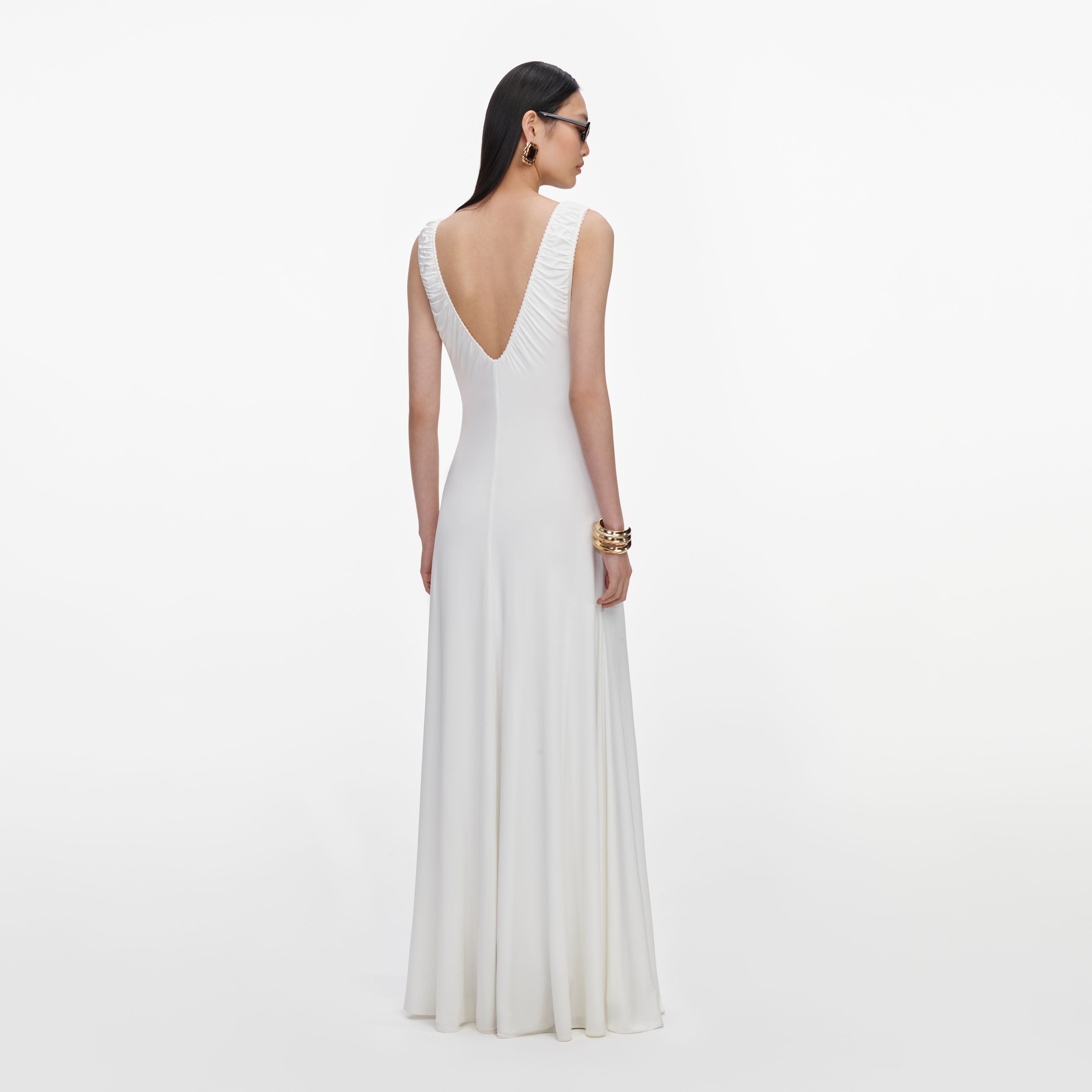 Self Portrait White Jersey Ruched Maxi Kleid UK 8 Weiß