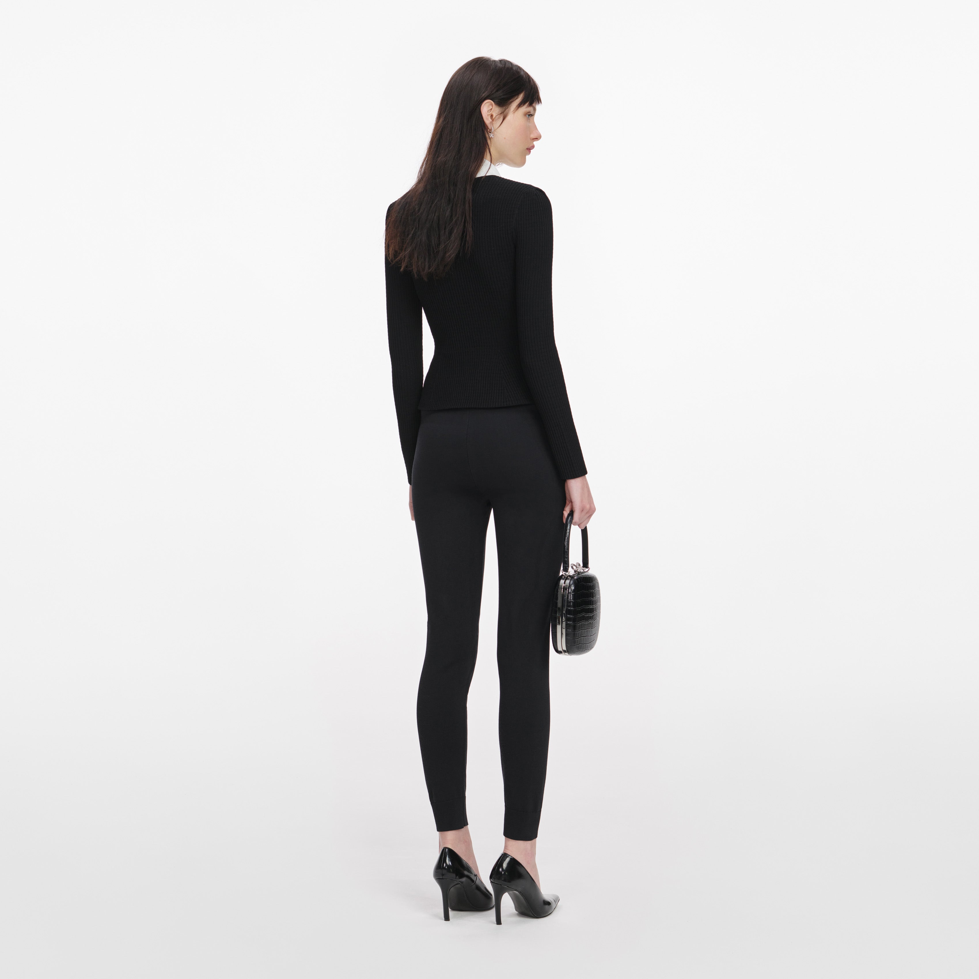 Self Portrait Black Tailored Knit Top Stricktop Schwarz S