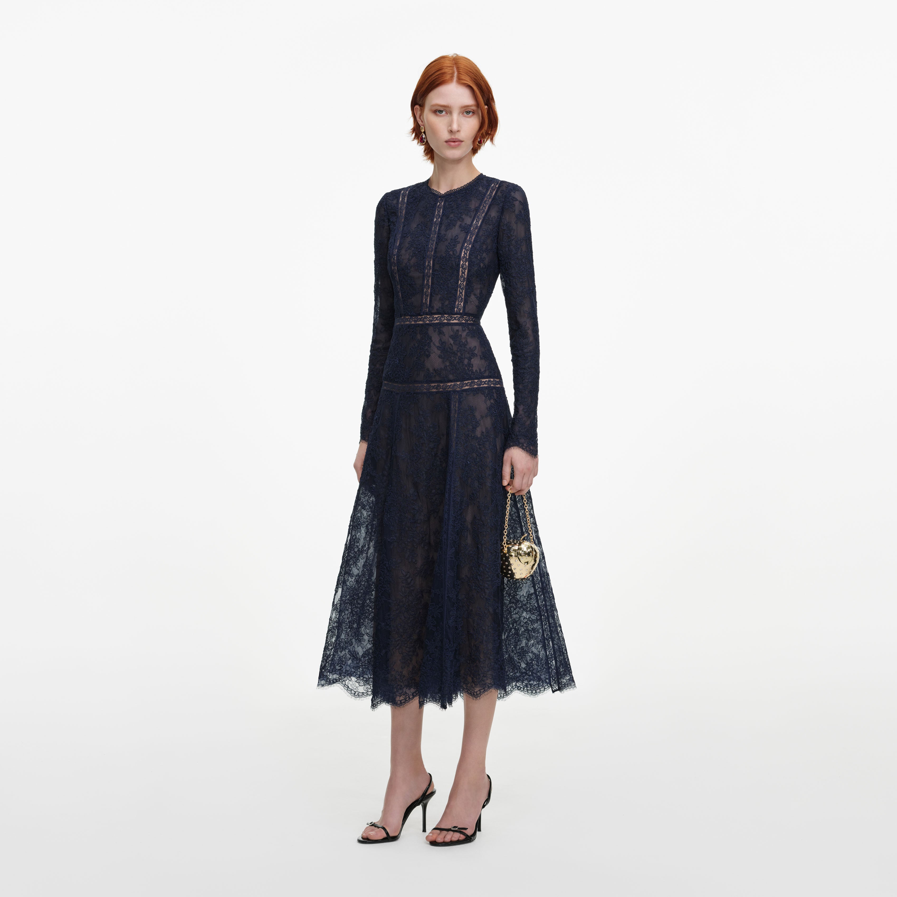 Self Portrait Navy Lace Midi Kleid Blau Spitze UK 6