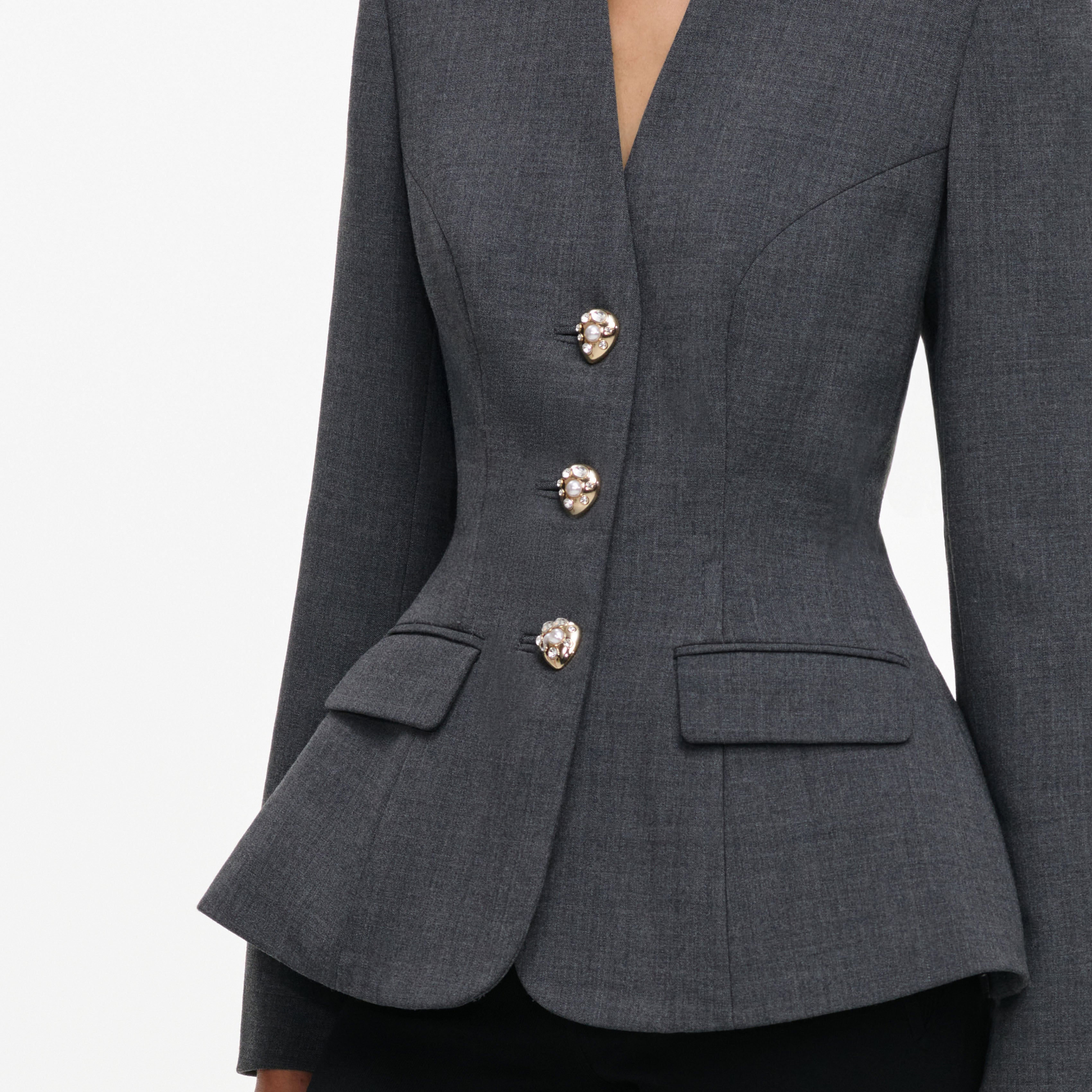 Self Portrait Grey Wool Collarless Jacke Grau UK 8 Wolle
