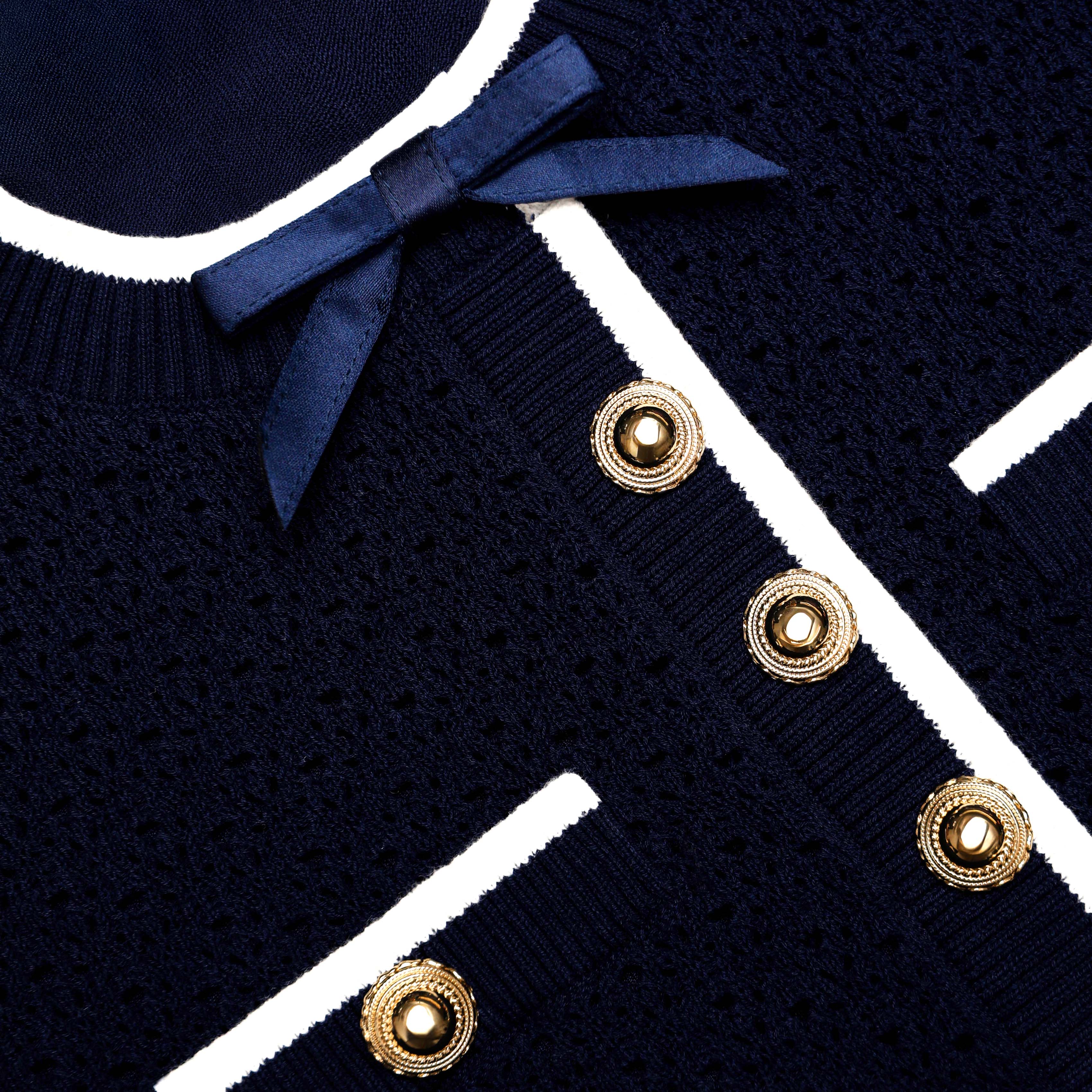Self Portrait Navy Bow Knit Mini Kleid Strick Blau Schleife