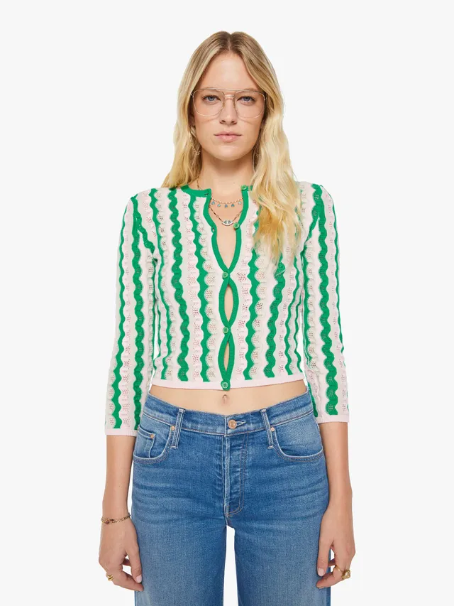 Mother The Crew Neck Cardigan Strickjacke Pointelle Baumwolle