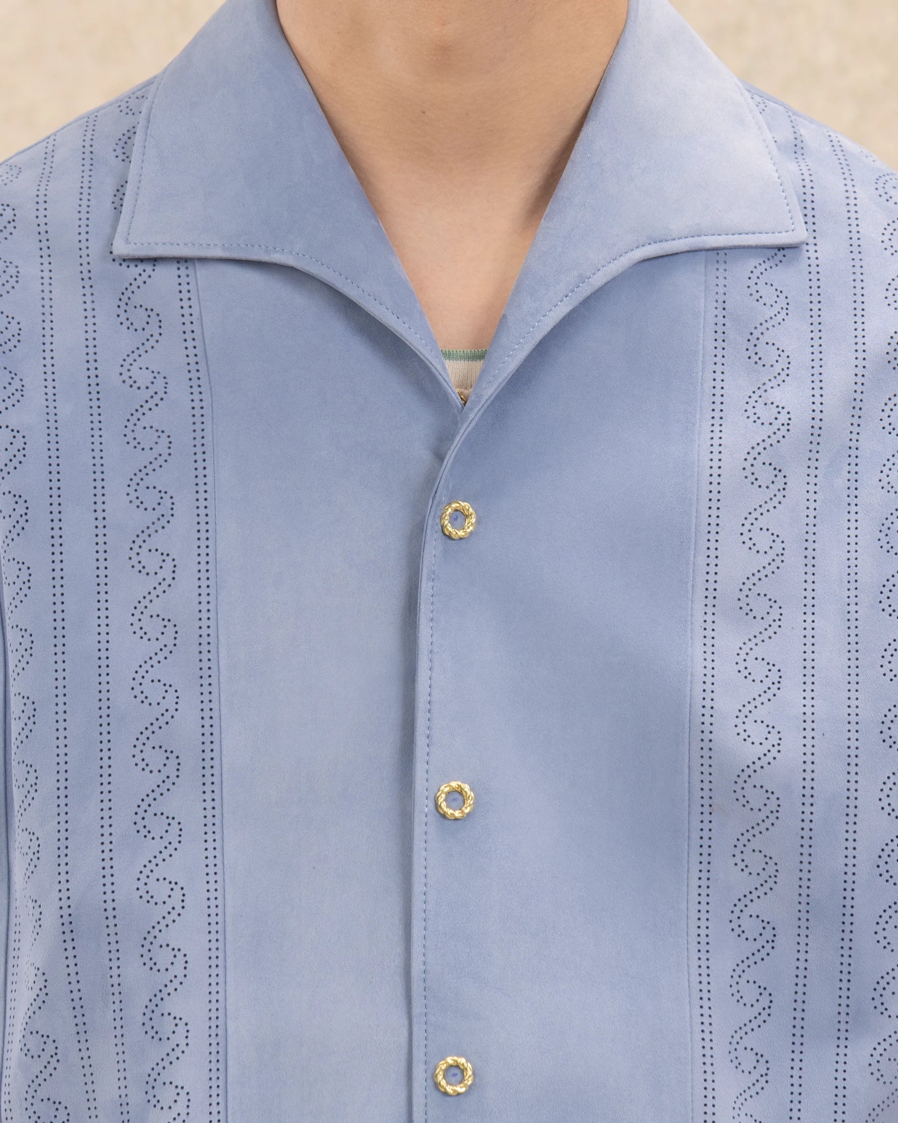Drôle De Monsieur Chemise Suède Perforée Lederhemd Hellblau