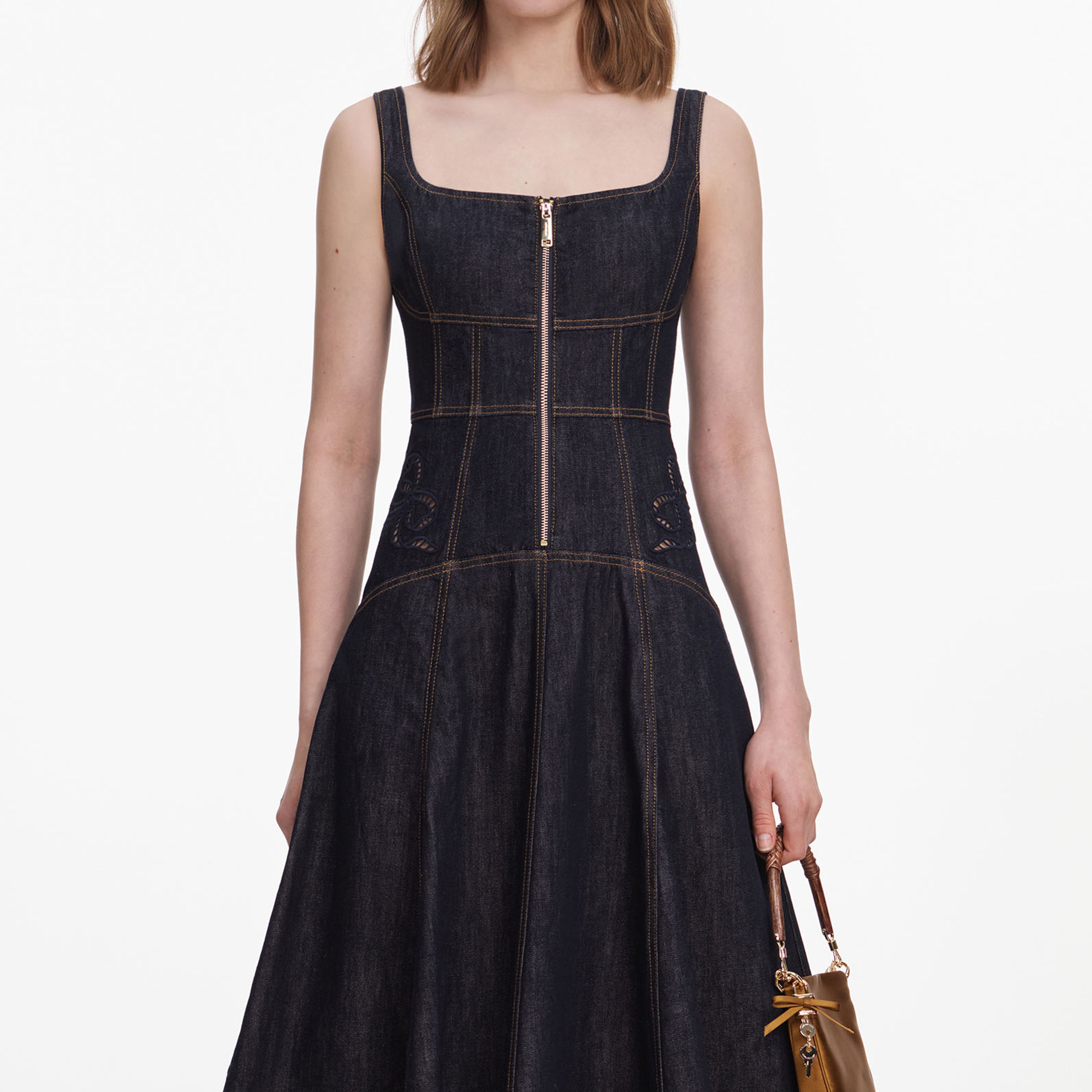 Self Portrait Denim Bow Midi Kleid indigo UK 8