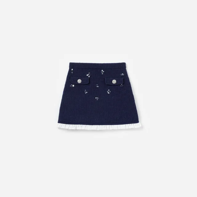 Self Portrait Bottoms Navy Embellished Knit Rock Navy