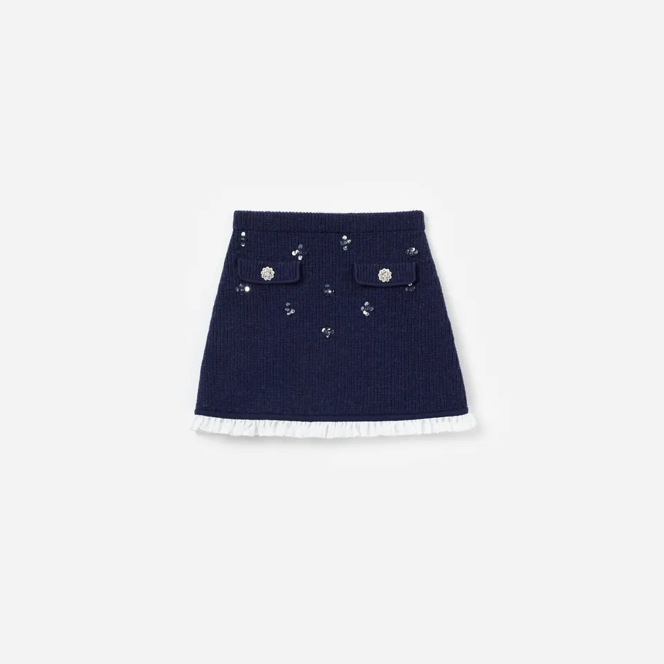 Self Portrait Bottoms Navy Embellished Knit Rock Navy