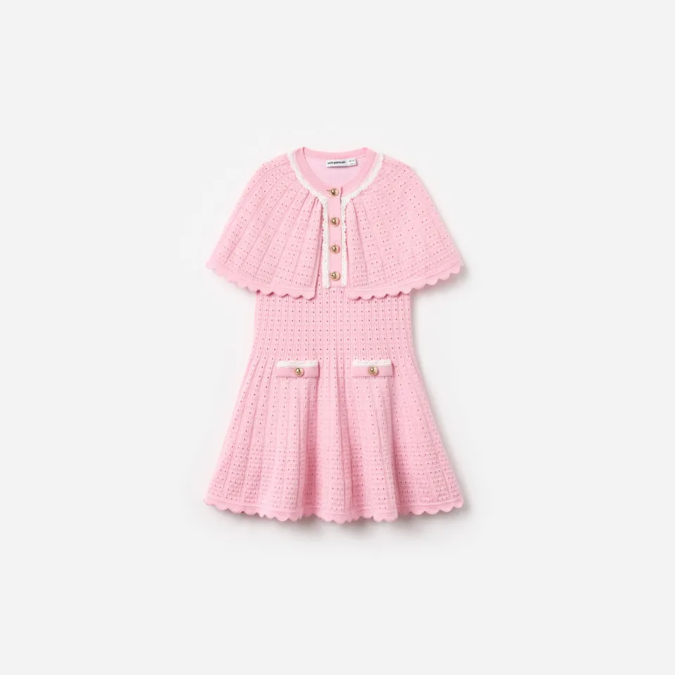 Self Portrait Pink Knitted Cape Strickkleid Kinder Rosa