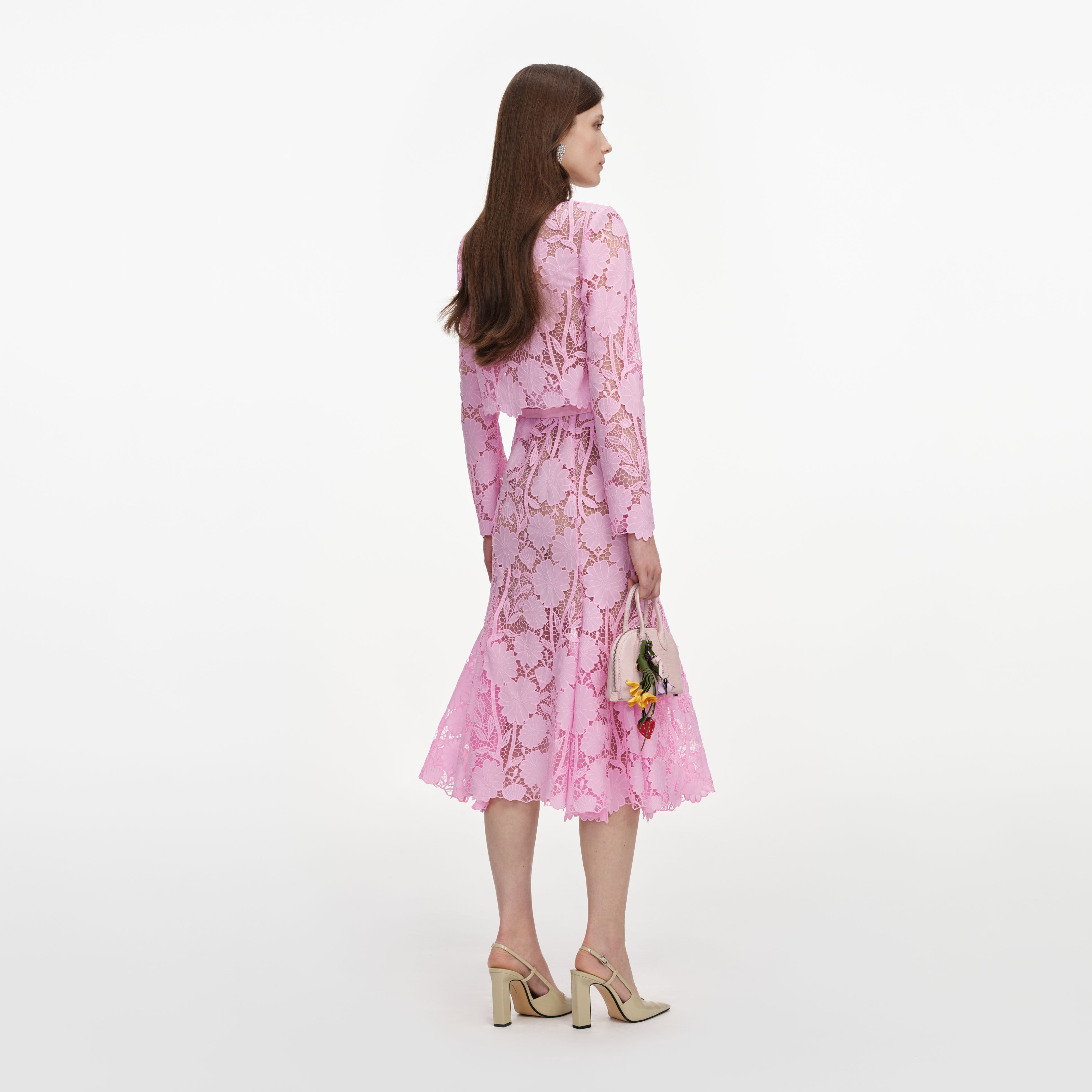 Self Portrait Pink Lace Crystal Midi Kleid Rosa Spitze Kristall