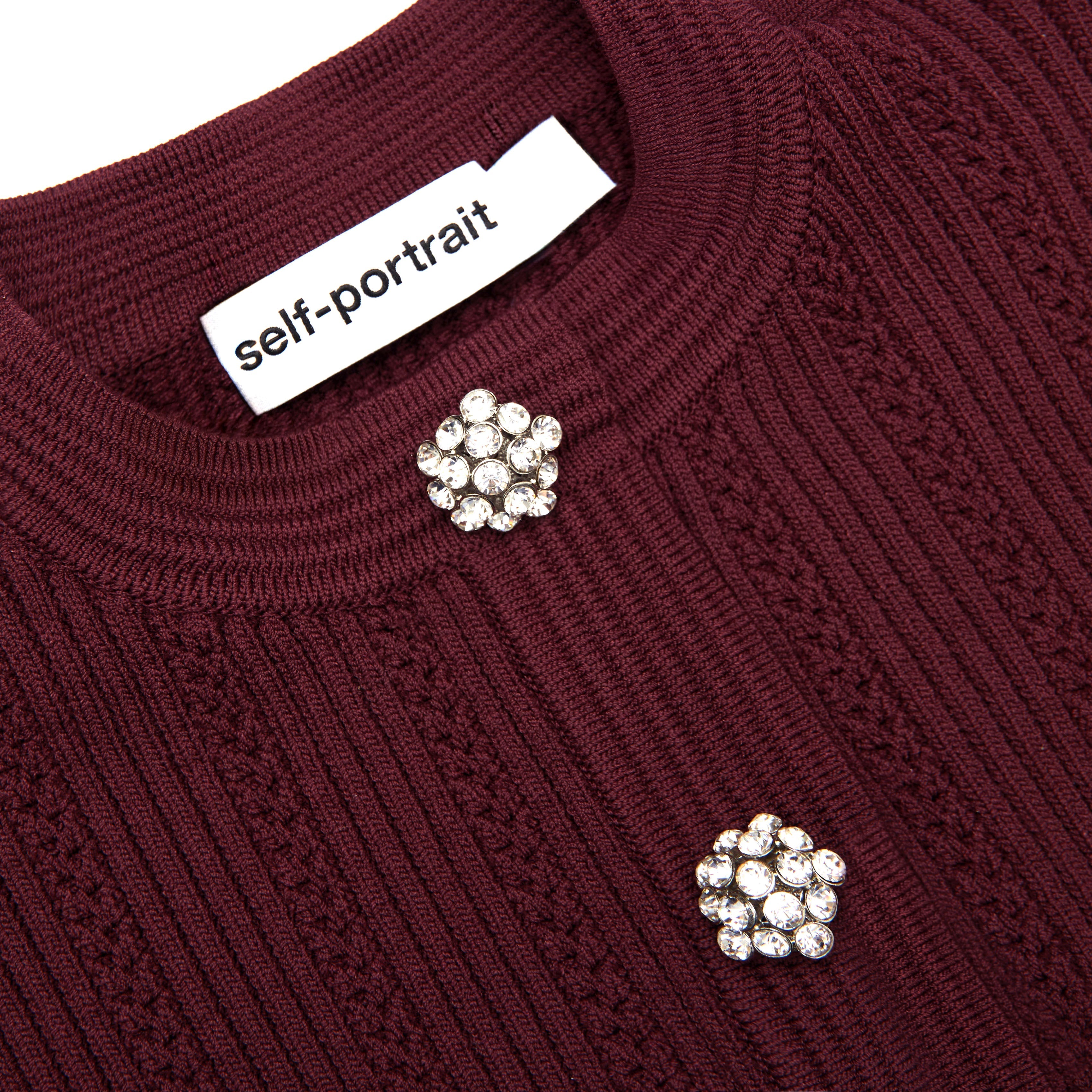 Self Portrait Burgundy Pointelle Knit Midi Kleid Bordeaux
