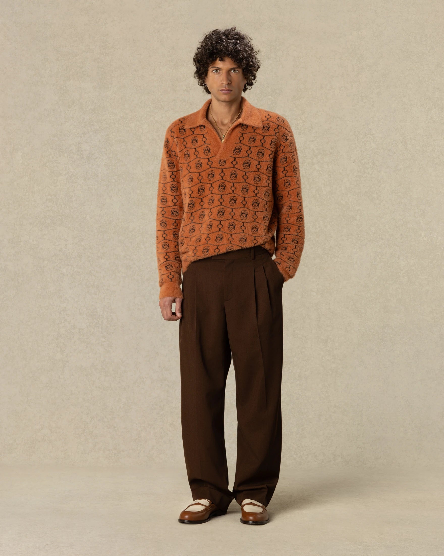 Drôle De Monsieur Strick Polo Wolle Braun Monogramm
