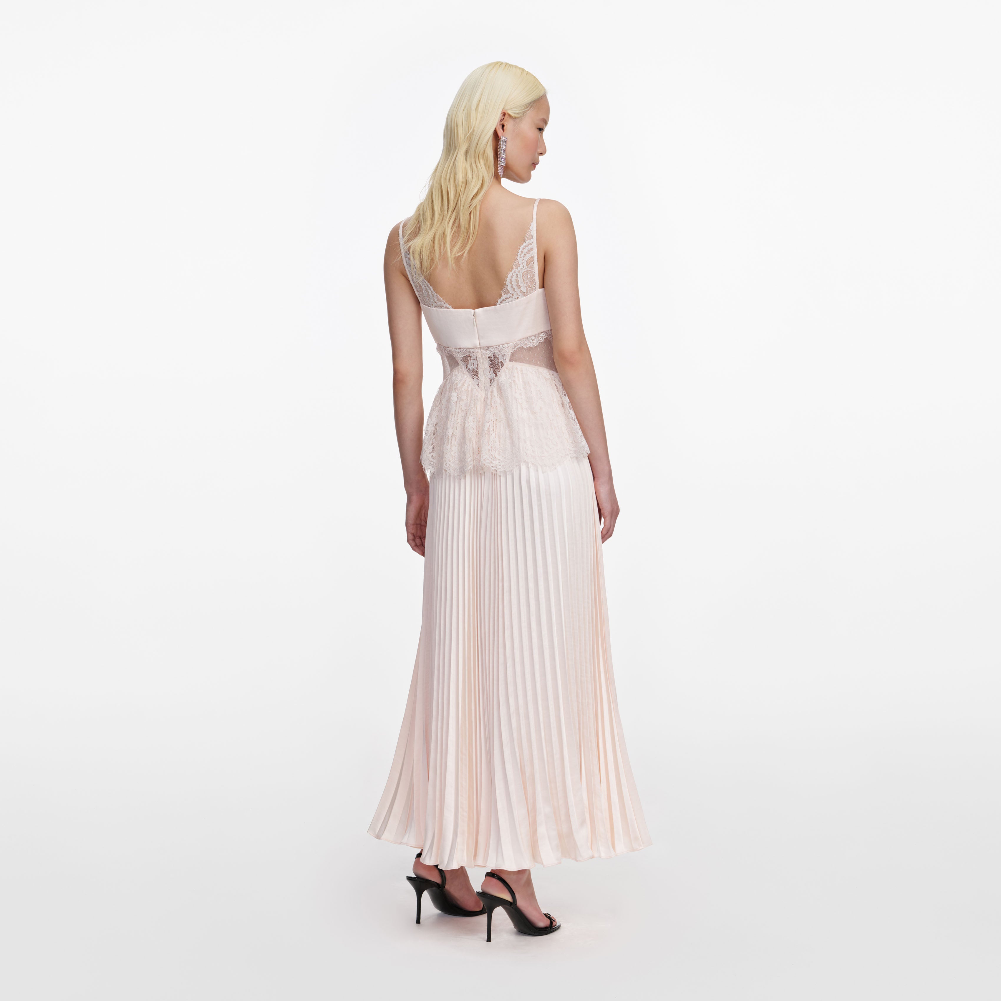 Self Portrait Blush Satin Lace Midikleid Rosa UK 8