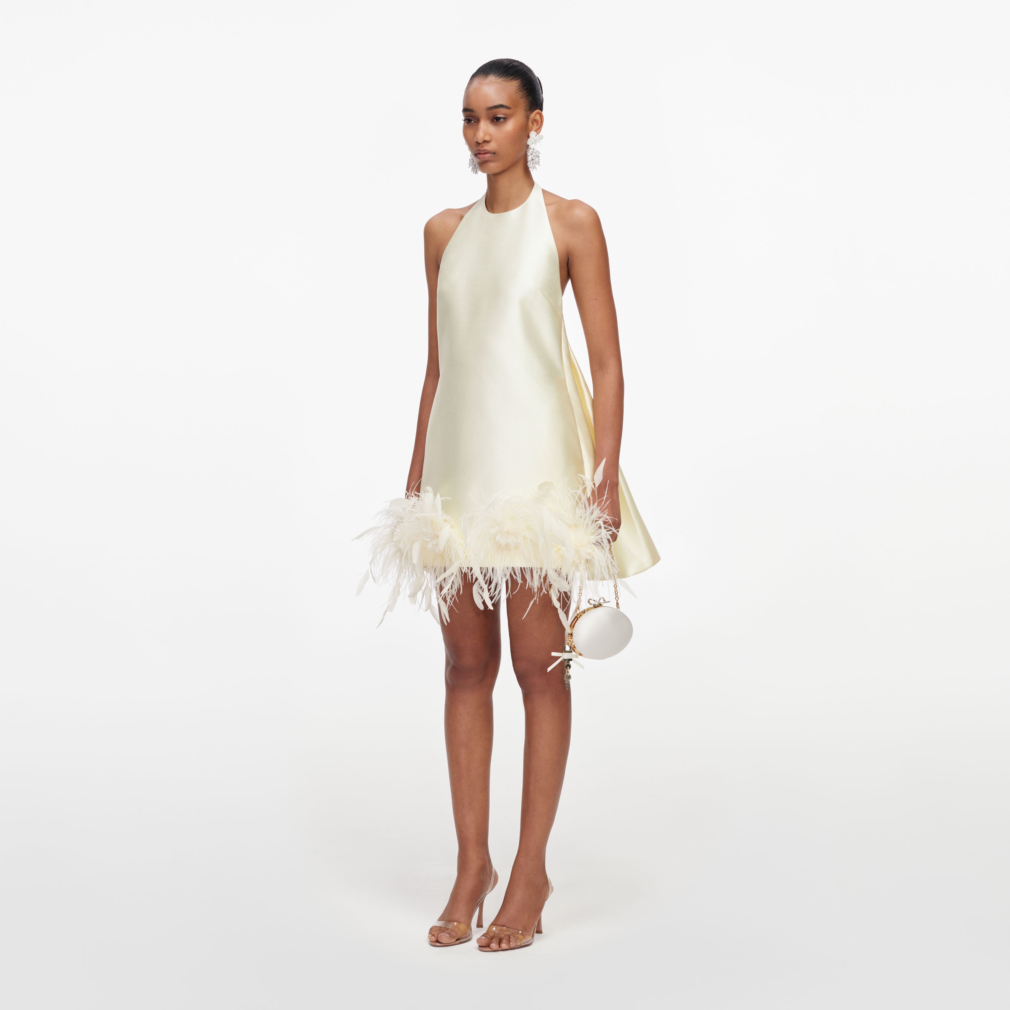 Self Portrait Yellow Taffeta Feather Mini Dress Minikleid Gelb Taft