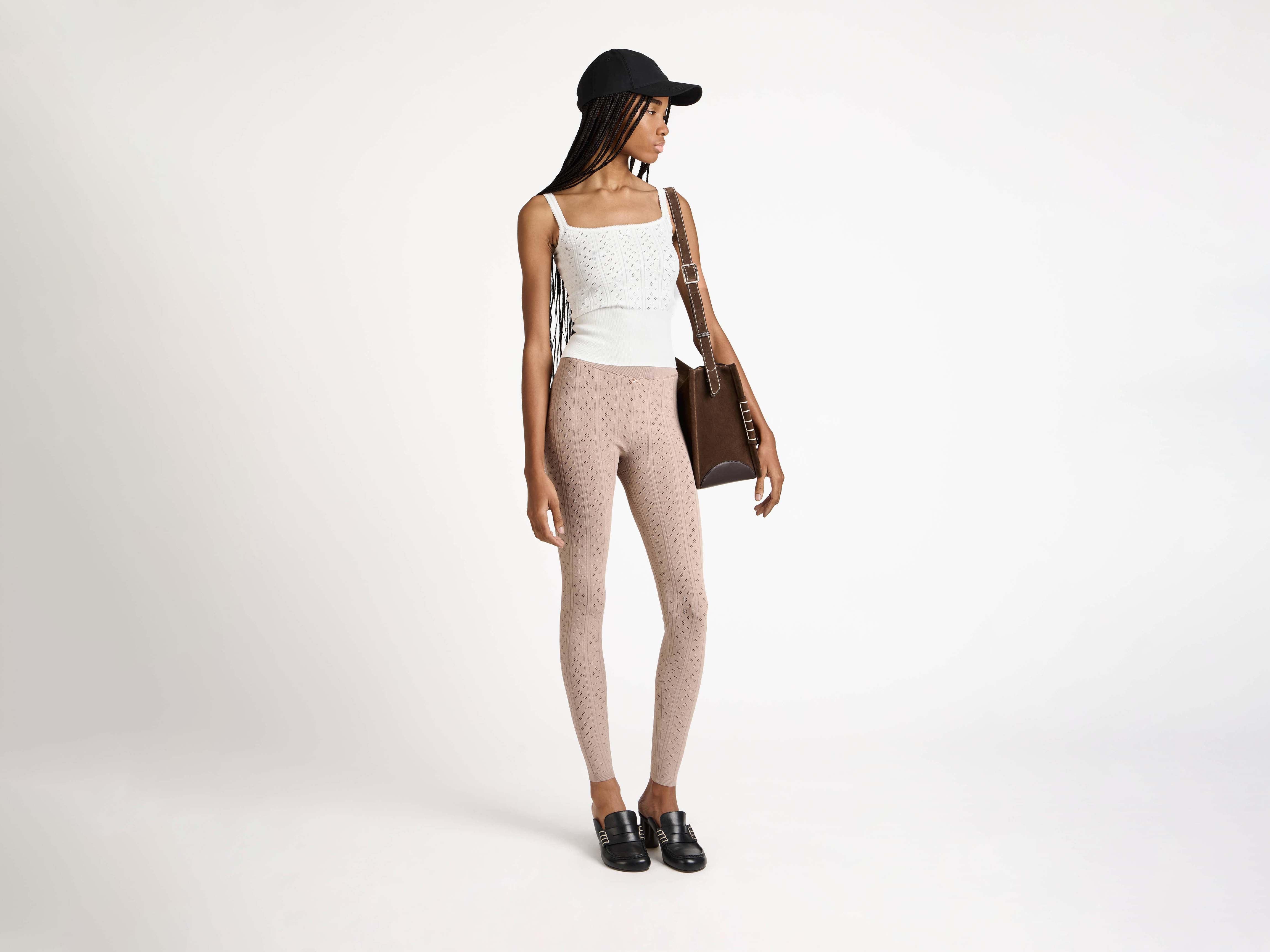 J.W.Anderson Pointelle Leggings Taupe Strick Schleife