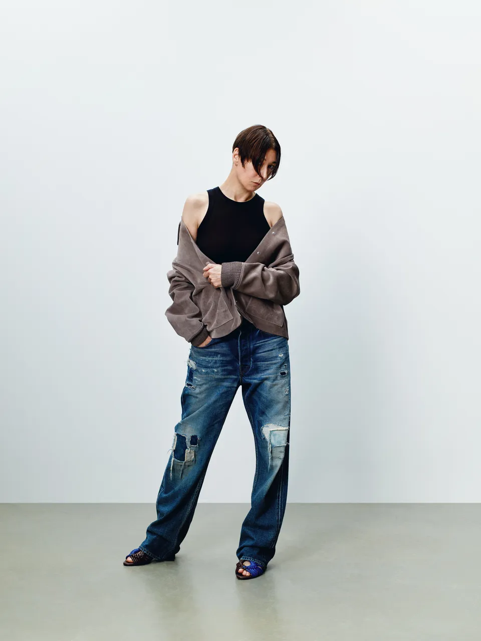 J.W.Anderson Suede Jacke Damen Mausgrau Wildleder