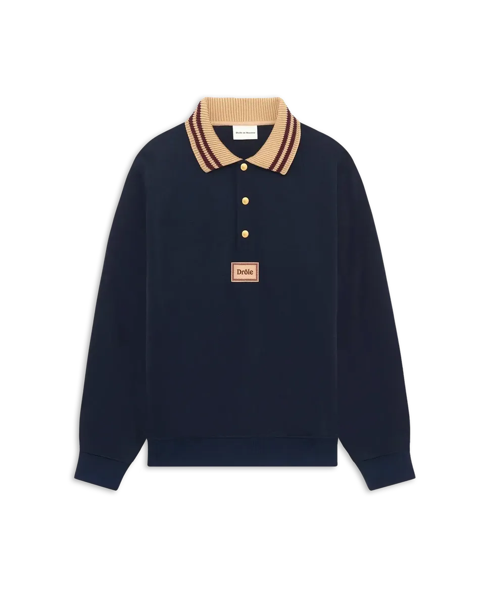 Drôle De Monsieur Le Polo Drôle Poloshirt Navy Langarm