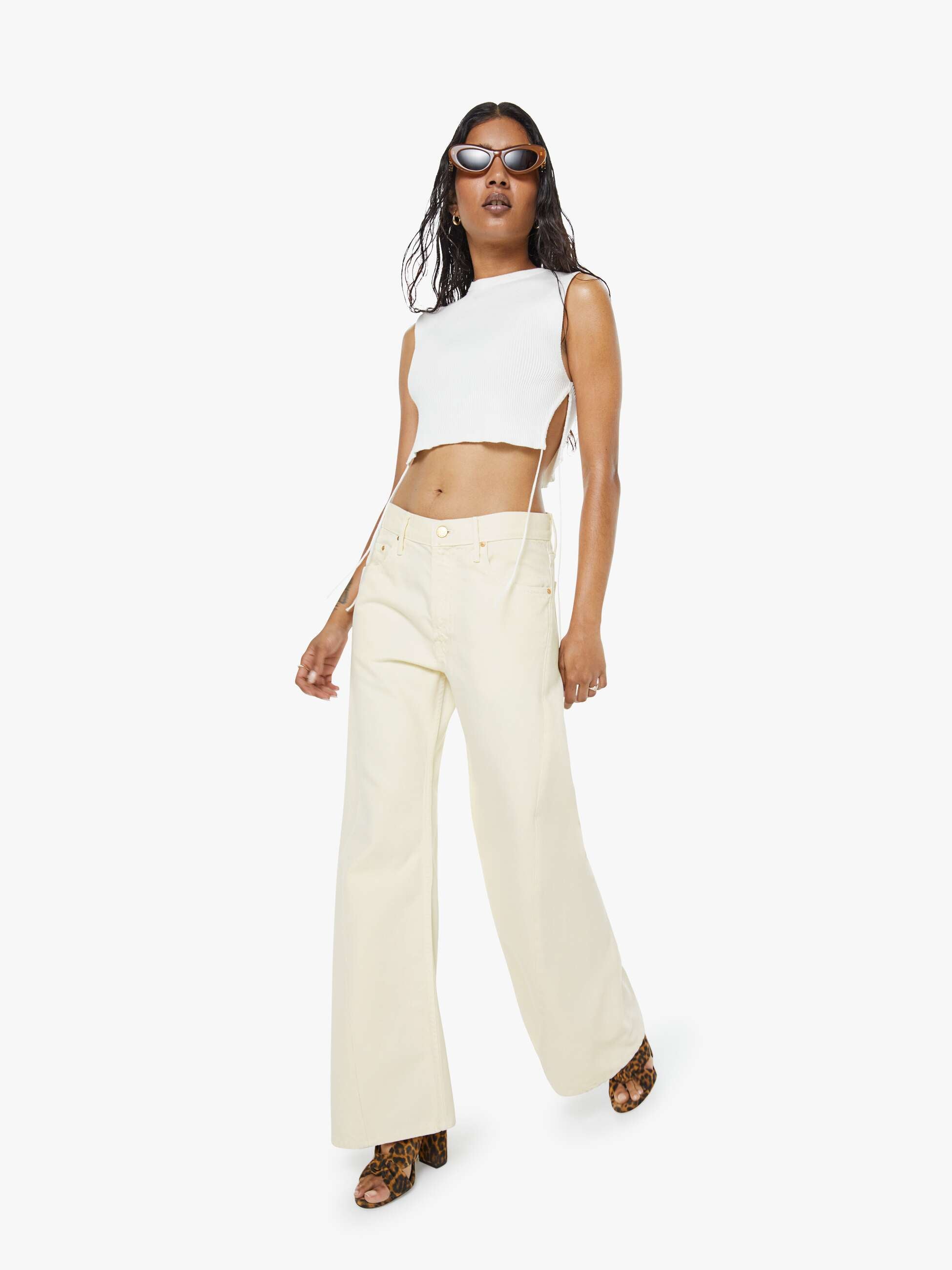 Mother Lil Lemon Twist Sneak Petite Jeans Natural Cremeweiss