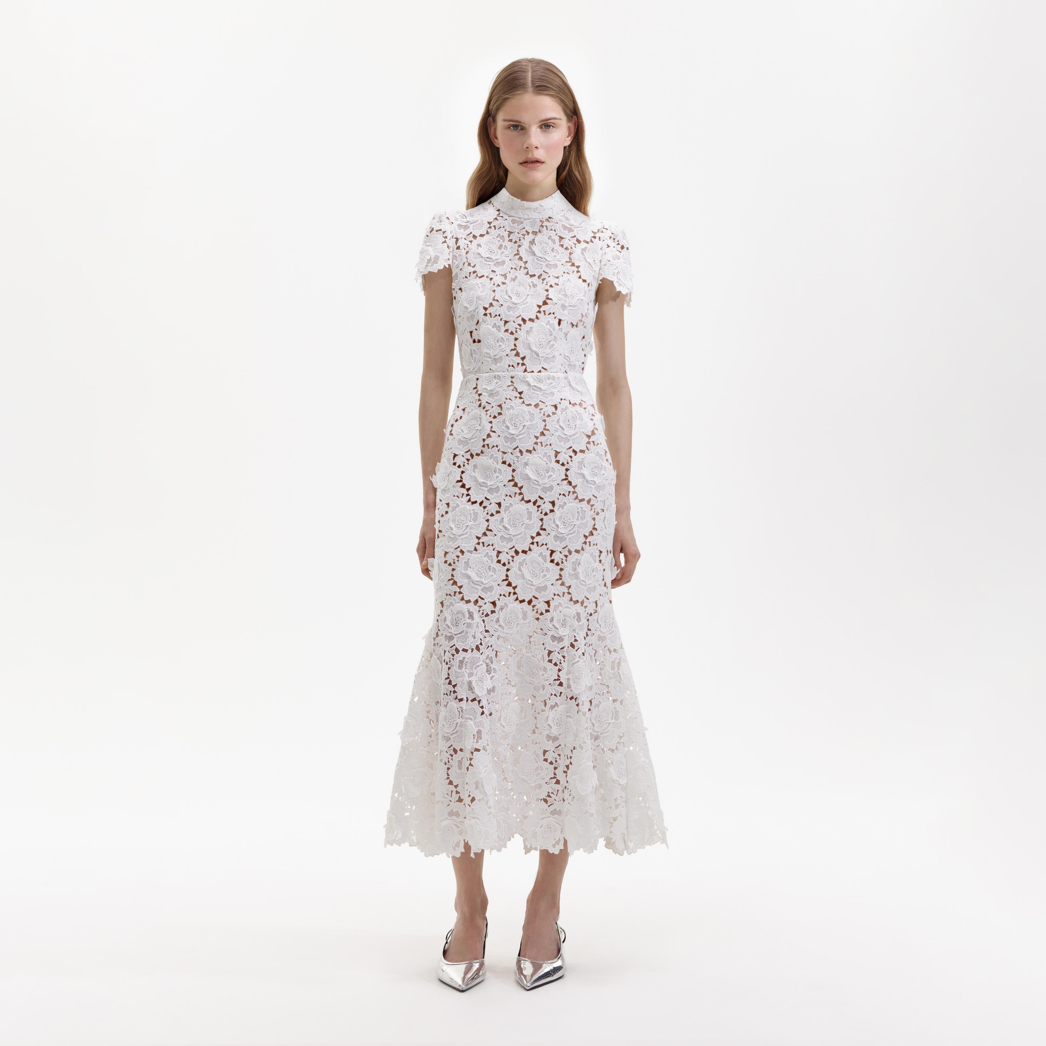 Self Portrait White Flower Lace Midikleid Weiß Spitze