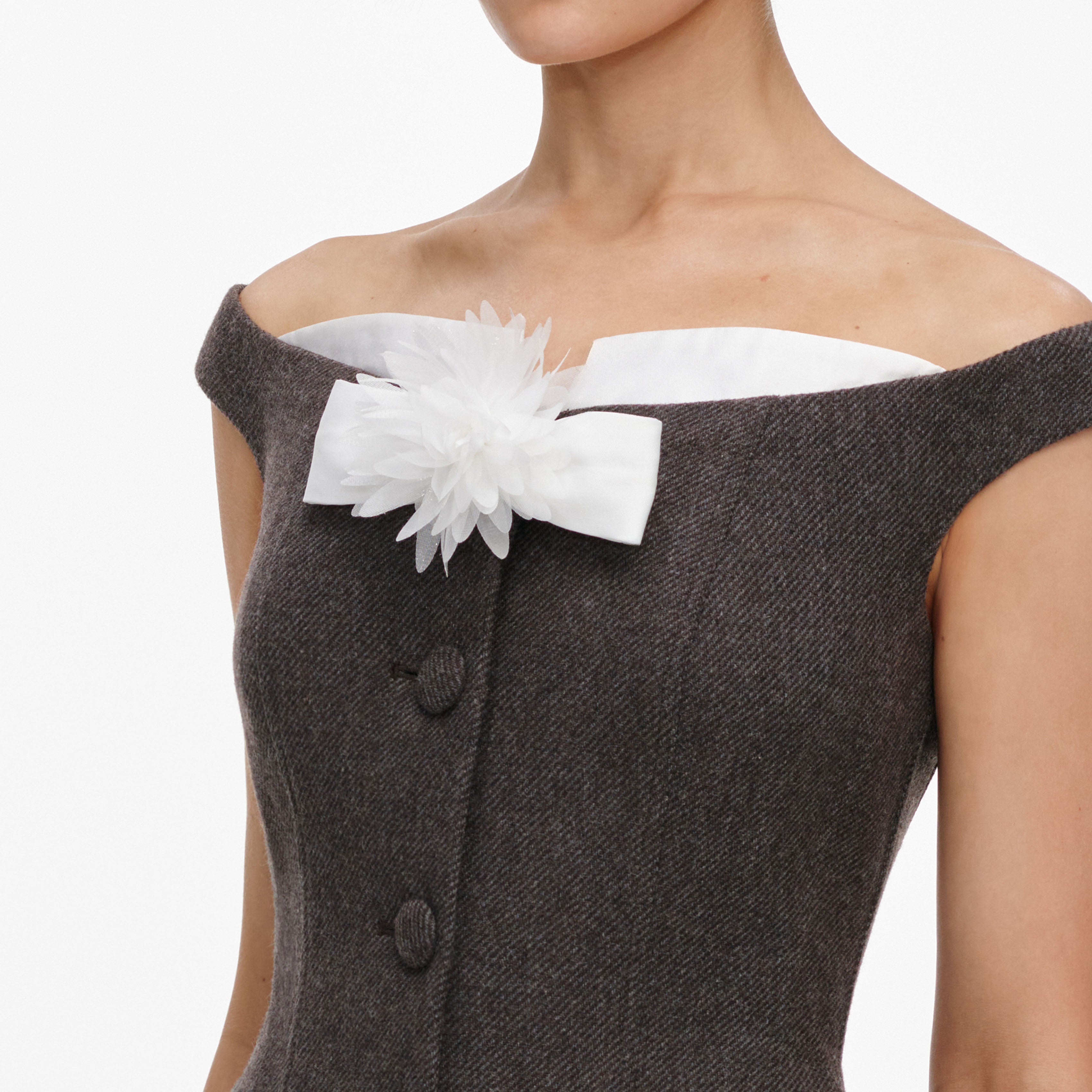 Self Portrait Brown Off Shoulder Mini Kleid Braun UK 6