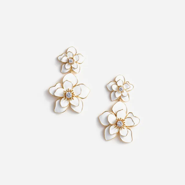 Self Portrait Enamel Ohrringe creme Gold Blume Kristall