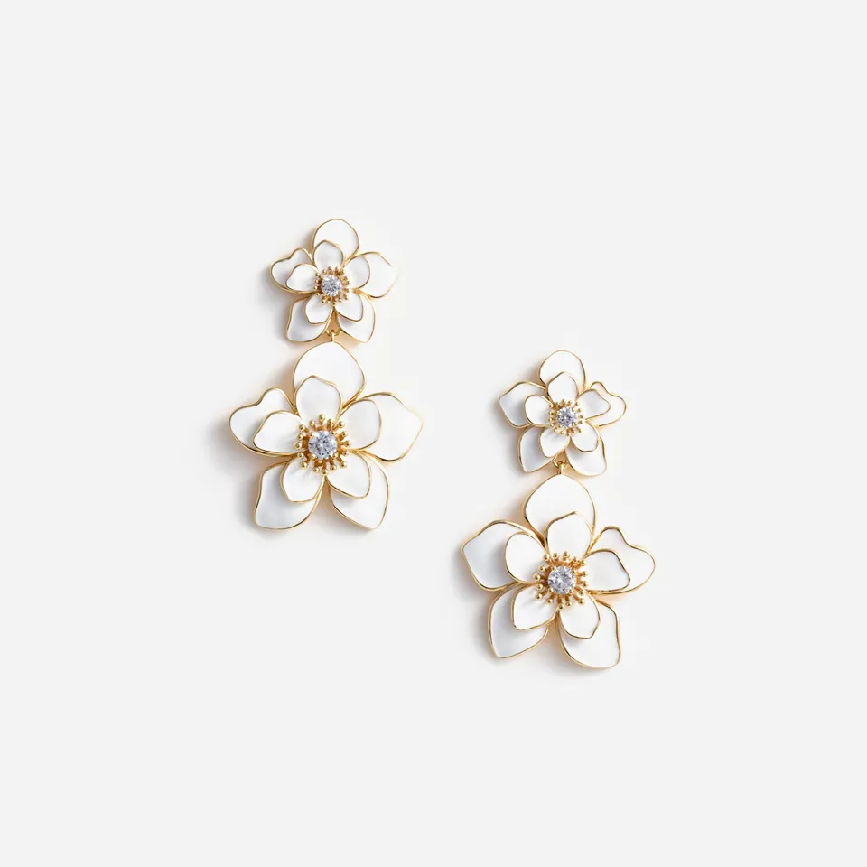 Self Portrait Enamel Ohrringe creme Gold Blume Kristall