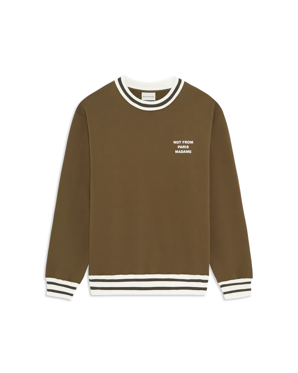 Drôle De Monsieur Sport Slogan Sweatshirt Khaki Baumwolle
