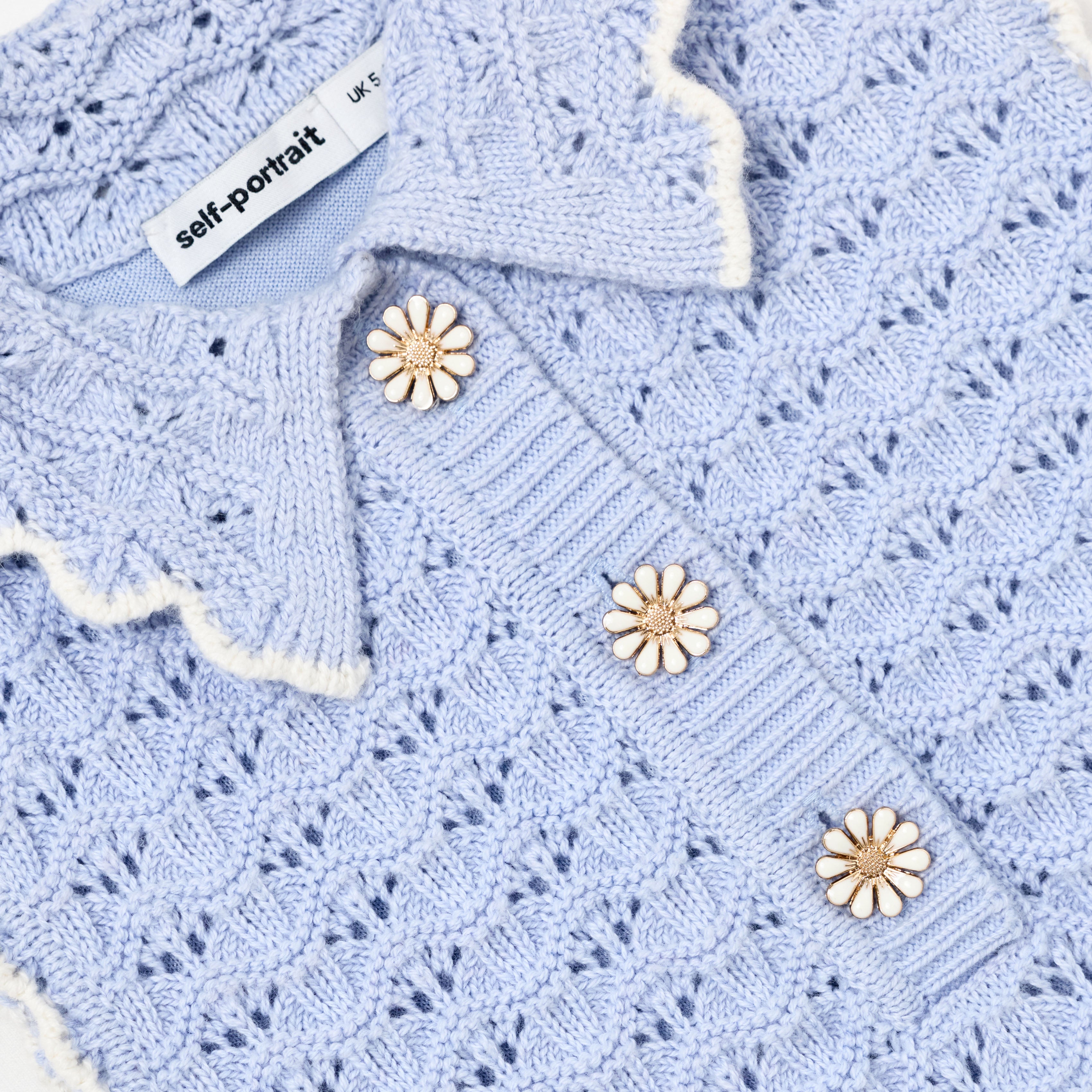 Self-Portrait Blue Daisy Trim Pointelle Kinderkleid Blau